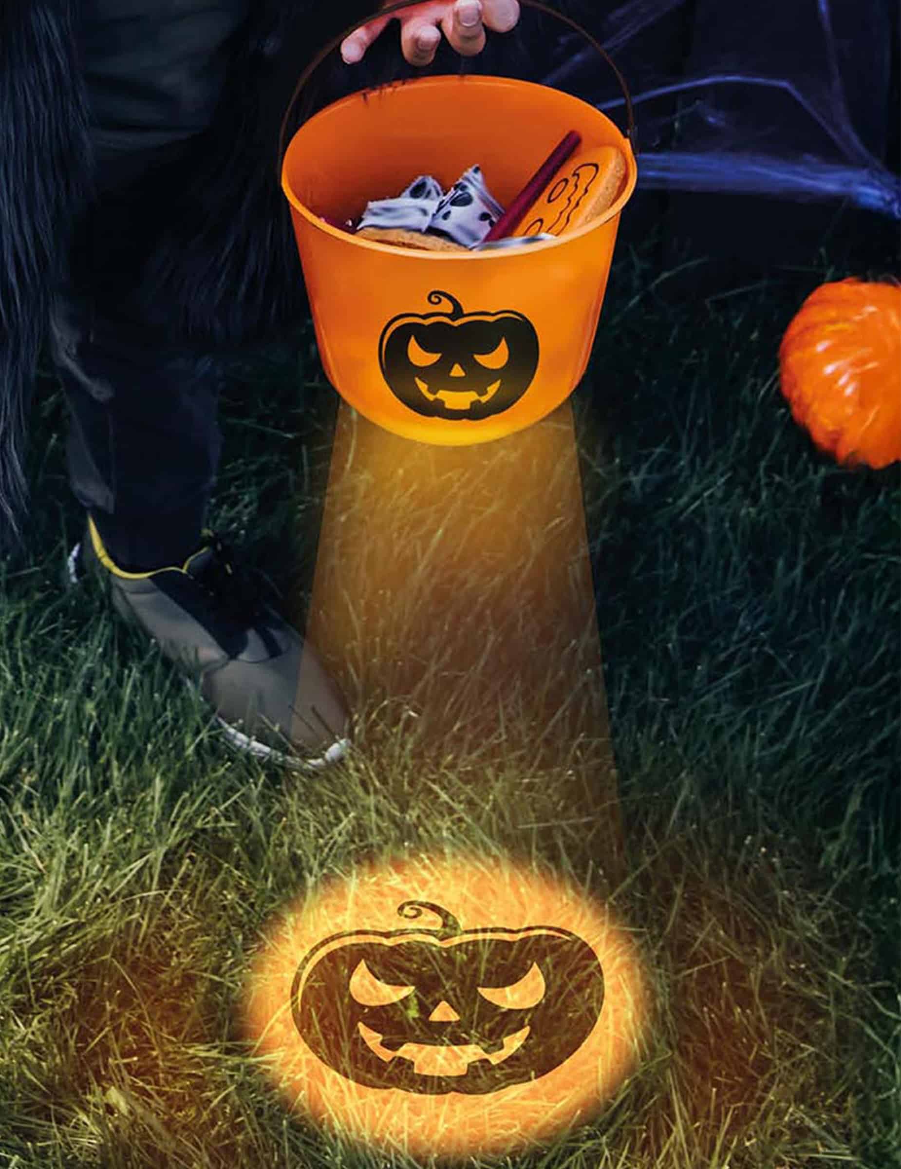 Leuchtender Bonbon Eimer Kürbis Halloween Süßigkeiteneimer 15 x 20cm