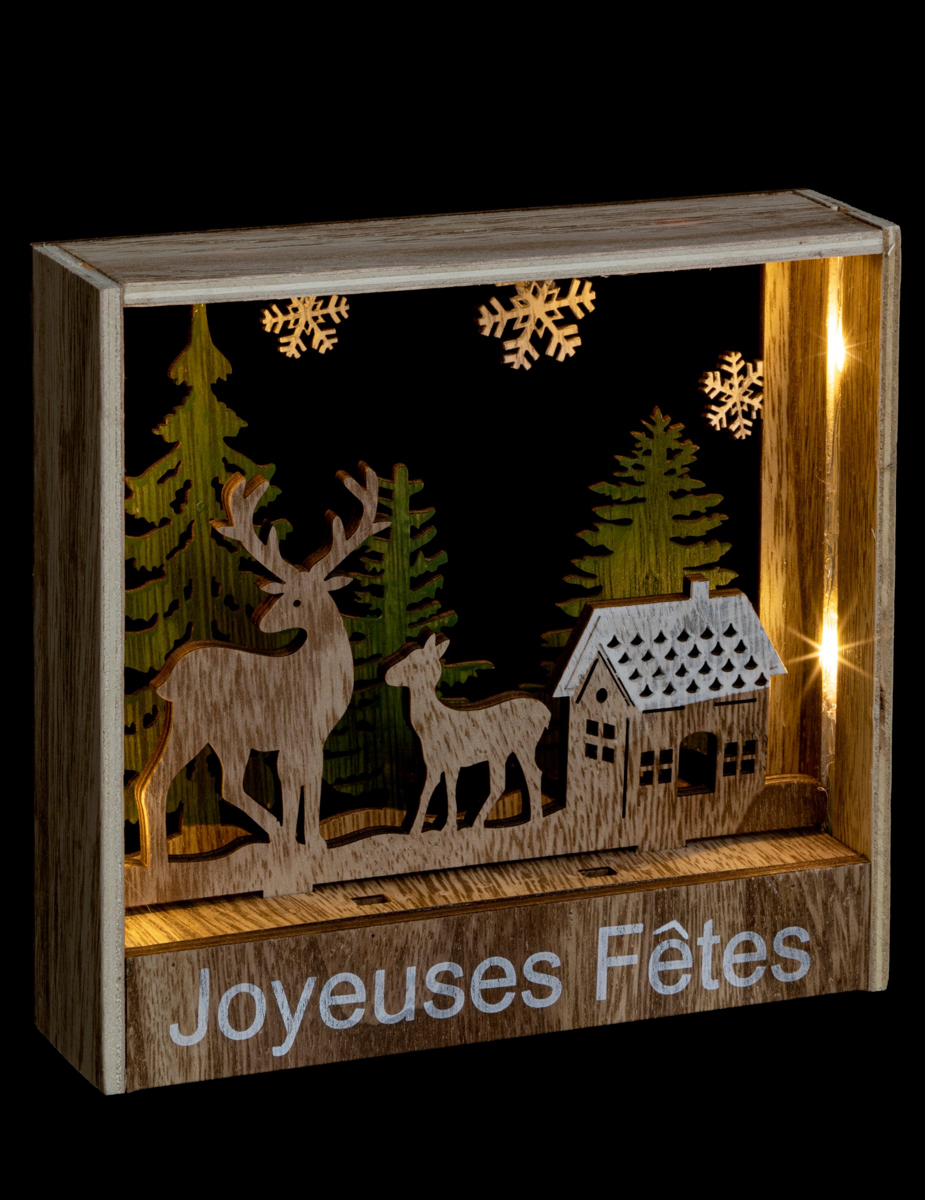 Leuchtrahmen Rentiere Holz 16 cm