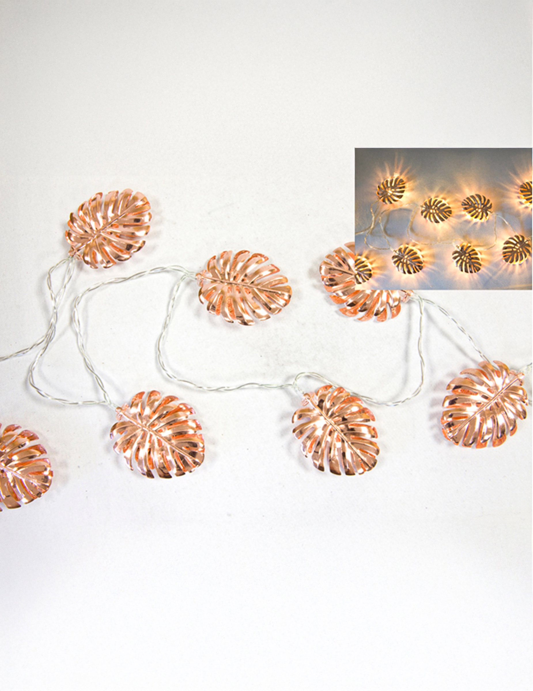 Lichterkette Rosegold Tropenblätter 1