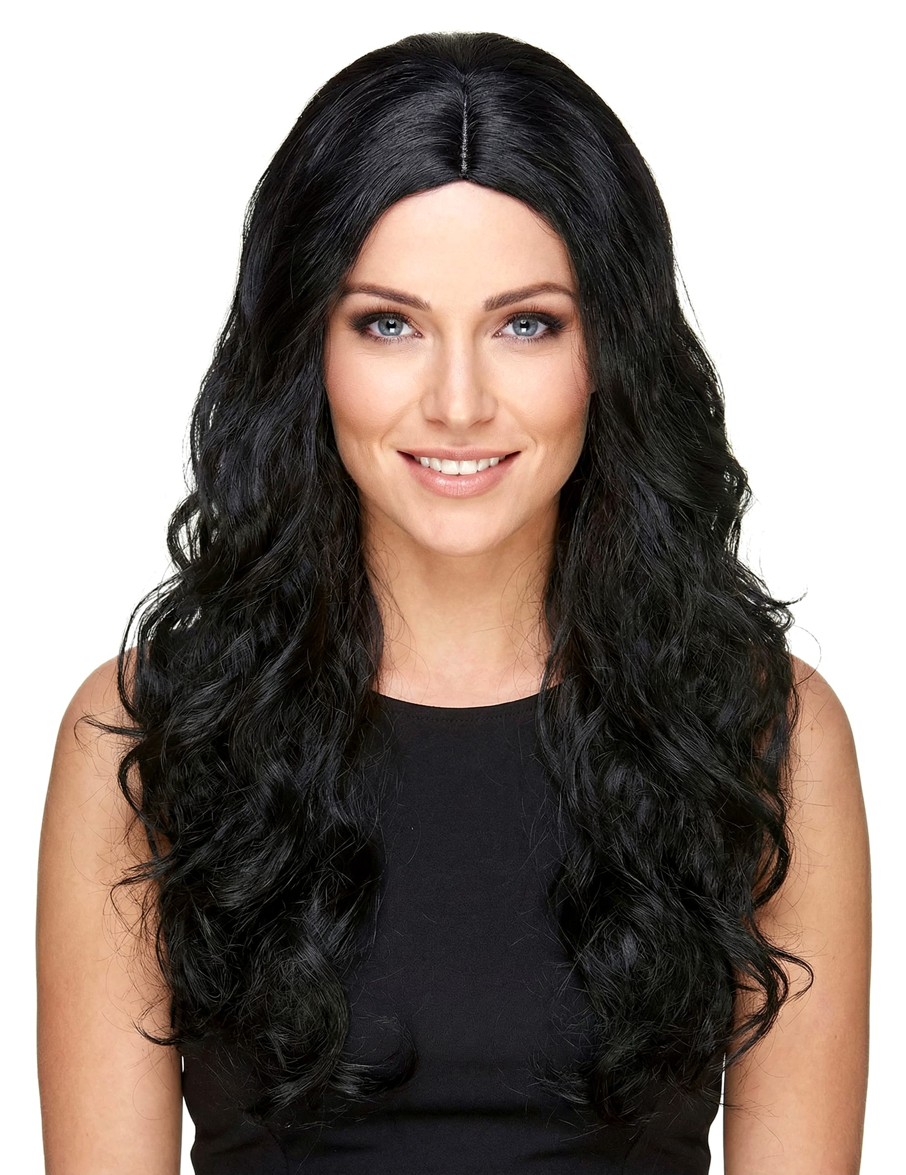 Locken Langhaar-Perücke Deluxe schwarz
