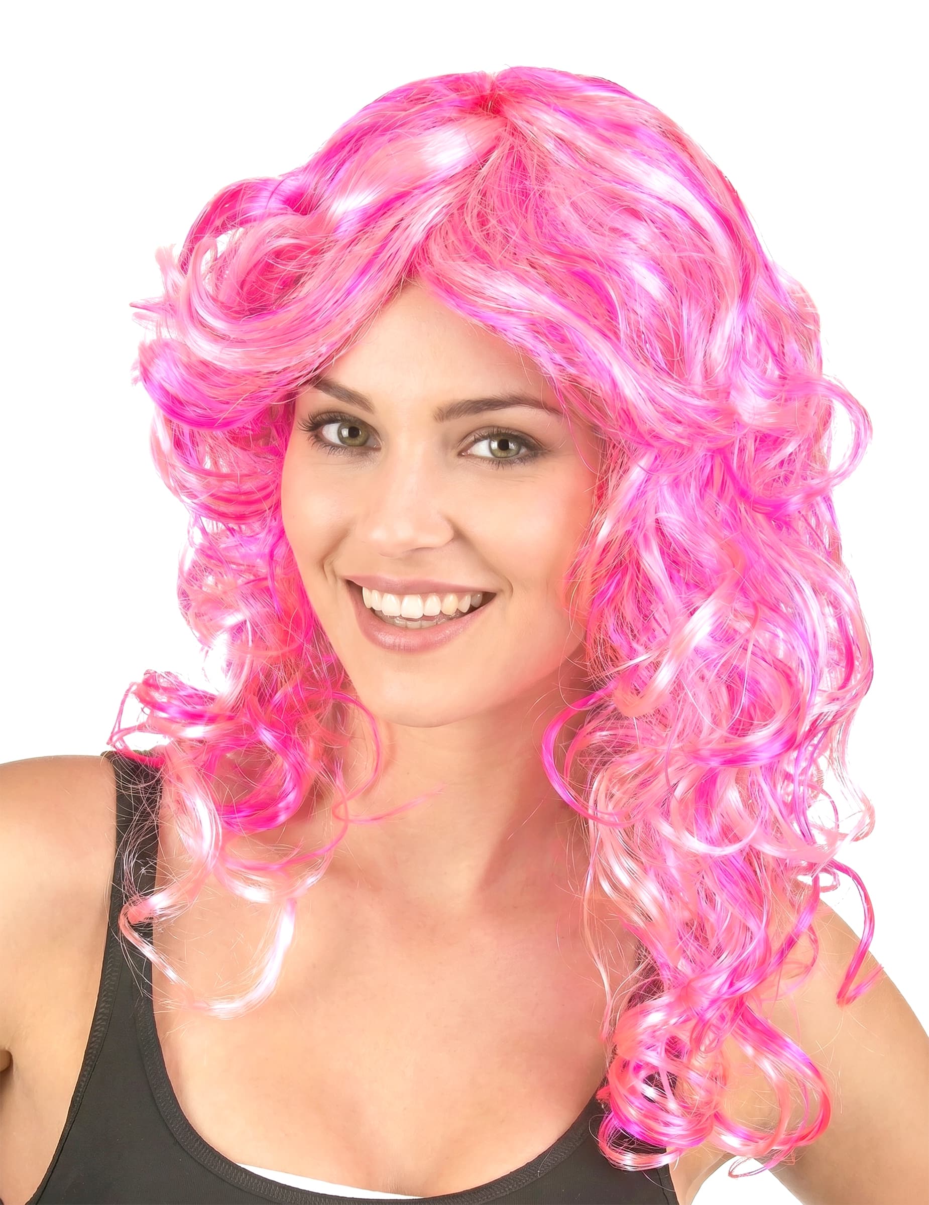 Locken Langhaarperücke für Damen pink