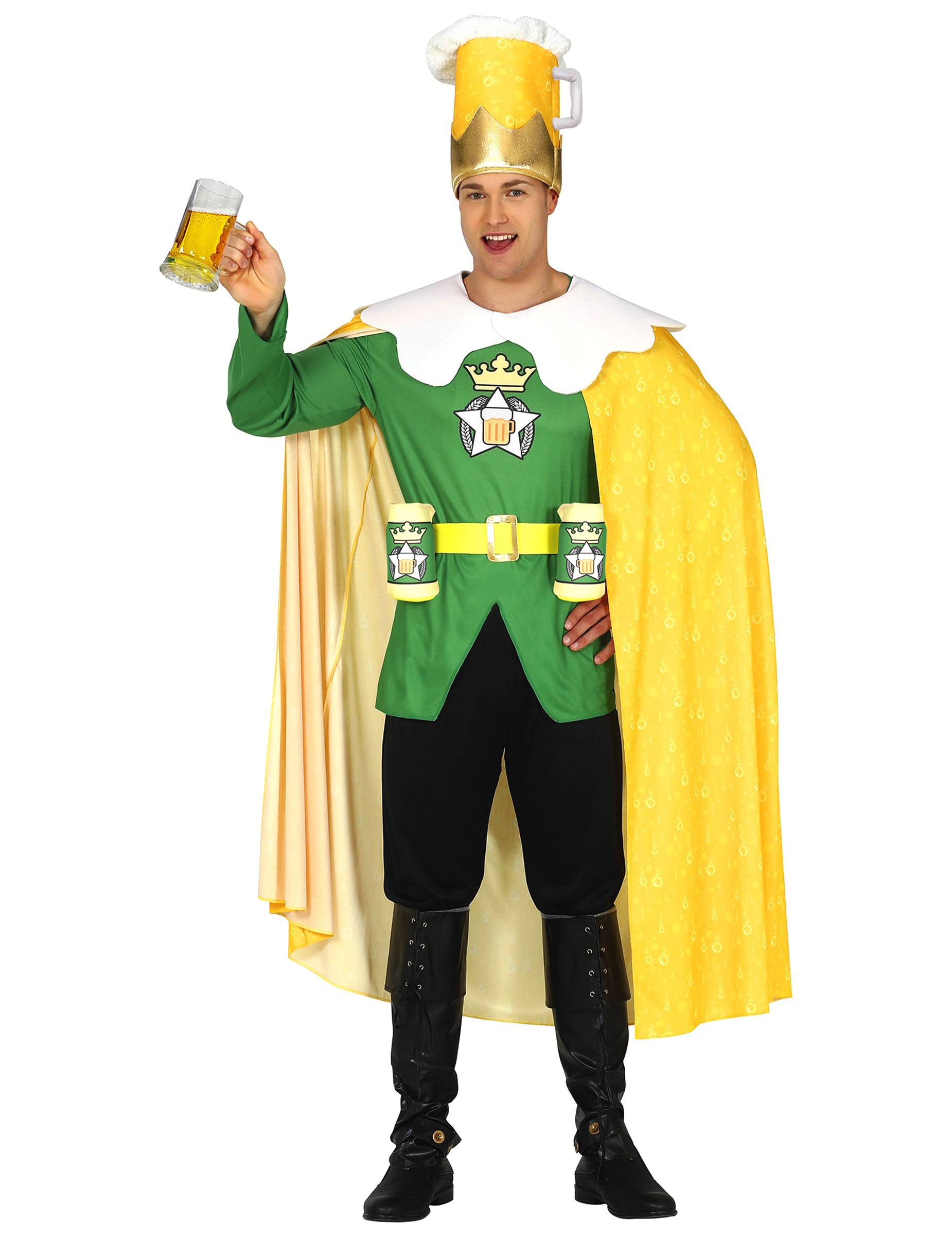 Lustiger Biermonarch Kostüm für Erwachsene grün-gelb-weiß