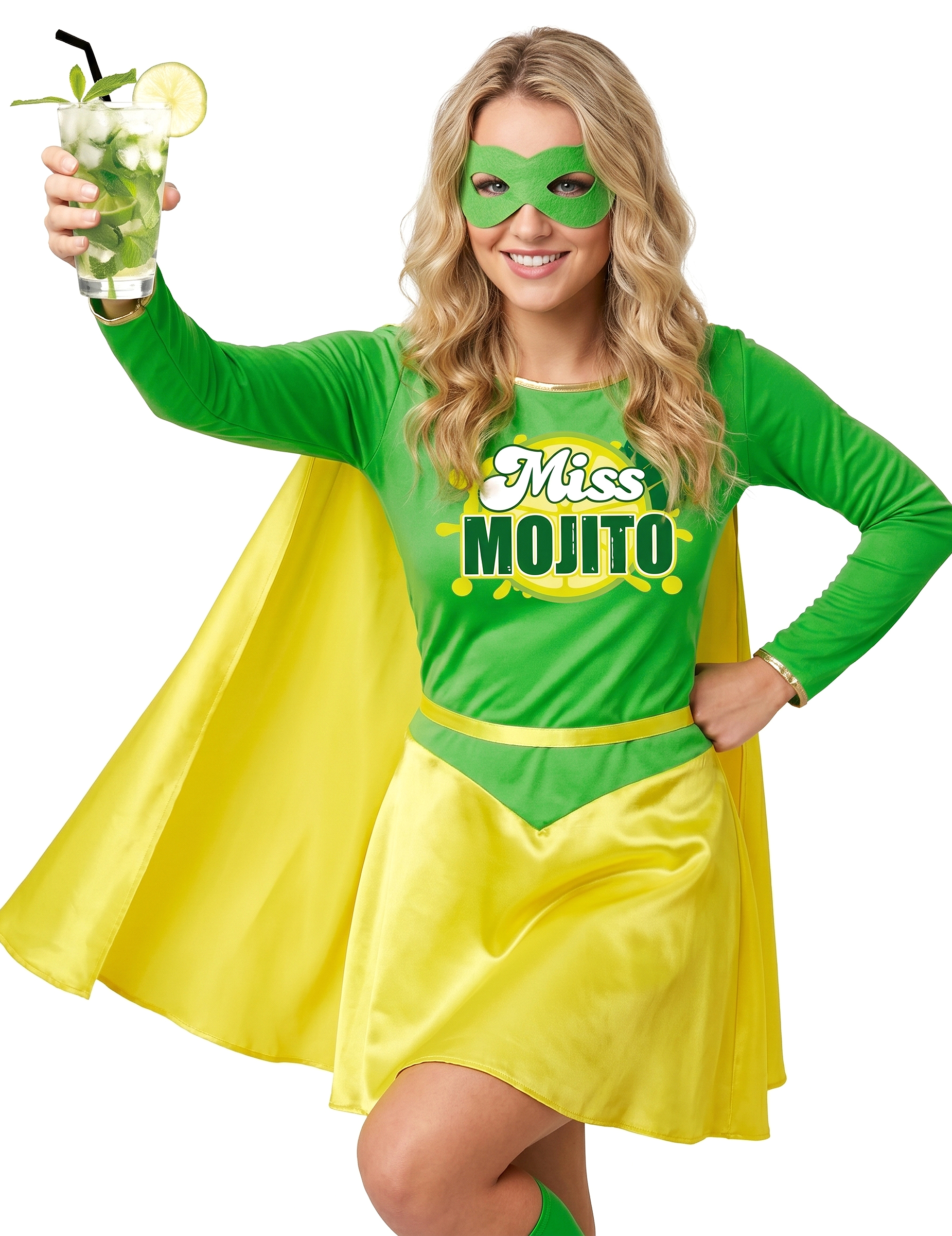 Lustiges Miss Mojito-Damenkostüm JGA-Outfit grün-gelb