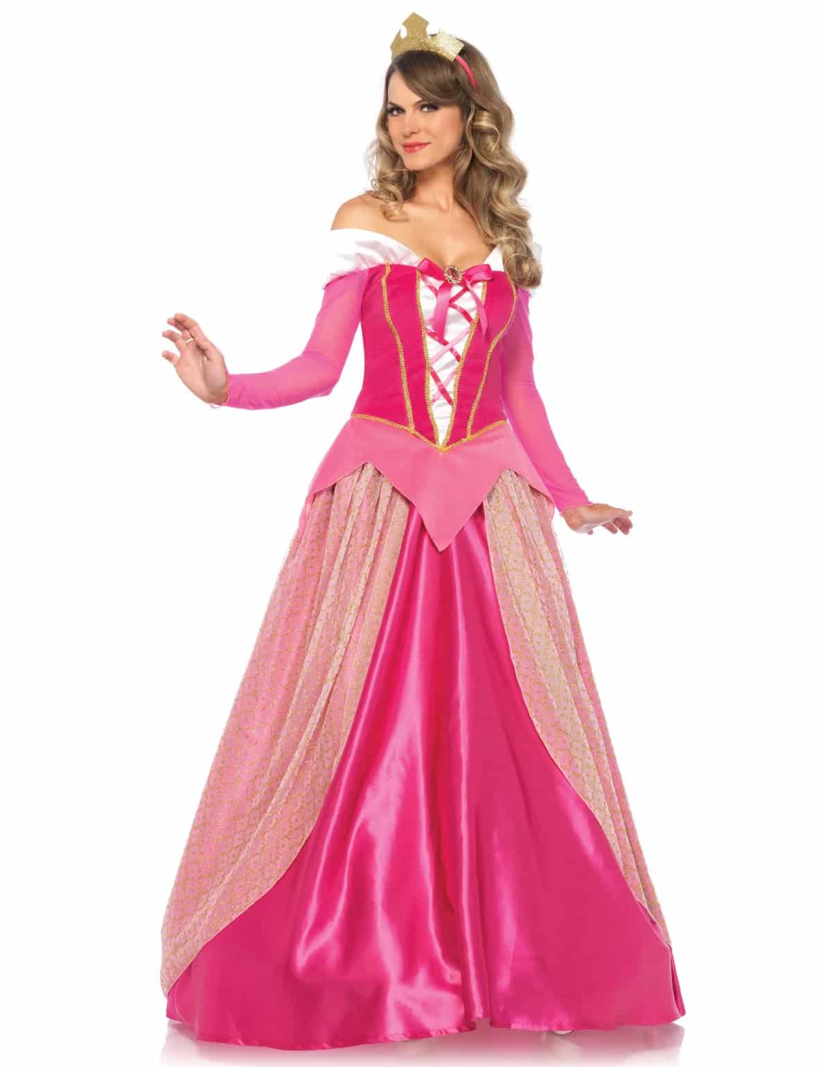 Luxuriöses Prinzessinnenkostüm Damen rosa mit Krone
