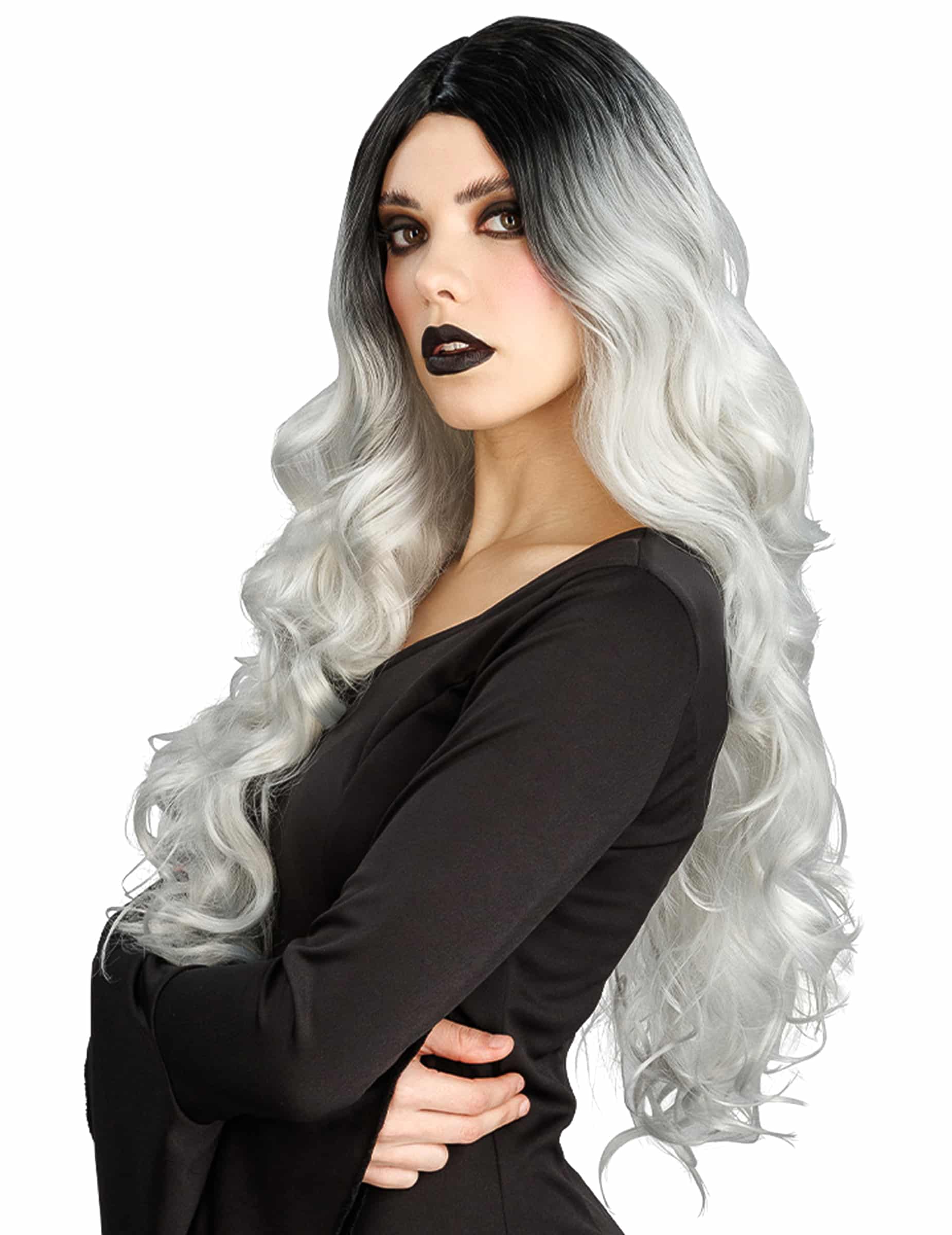 Luxus Ombré Perücke Schwarz-Weiß für Damen