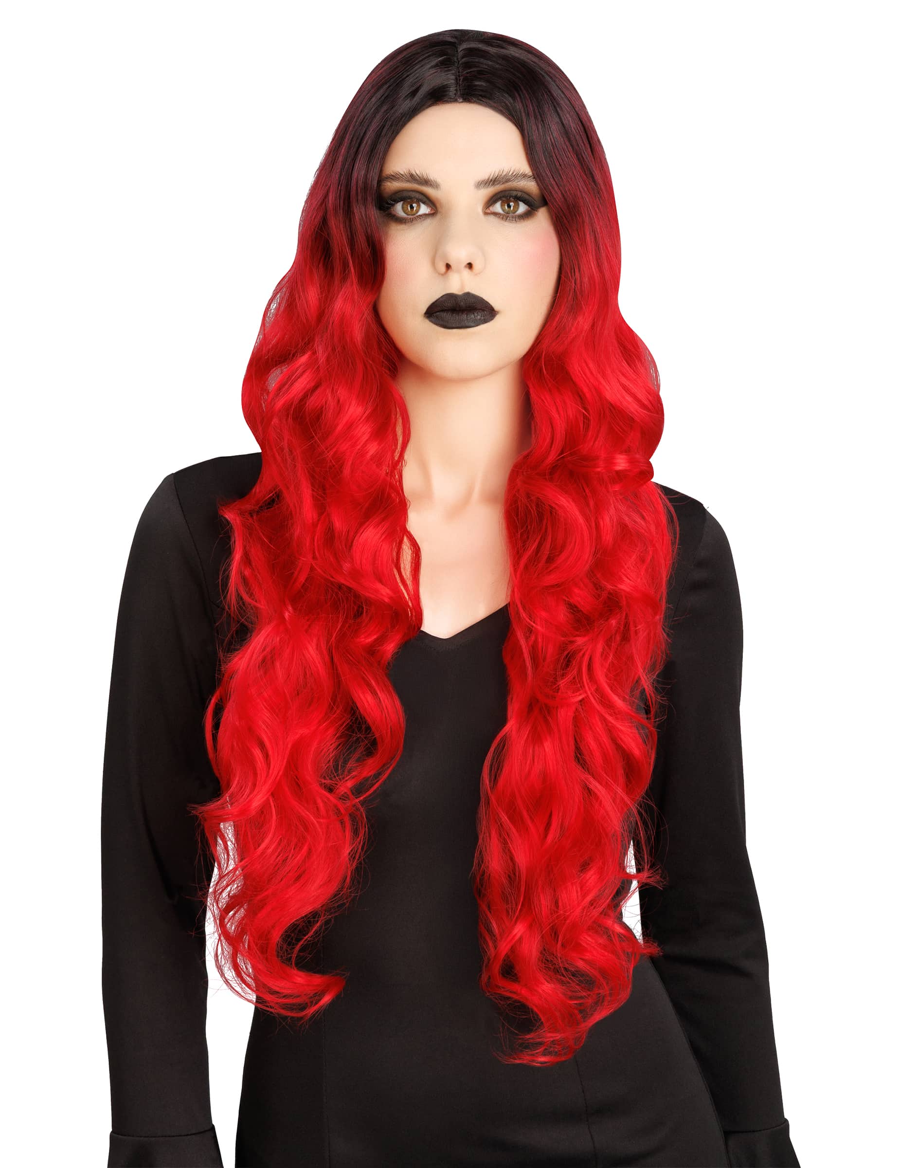 Luxus Ombré-Perücke für Damen in Rot und Schwarz