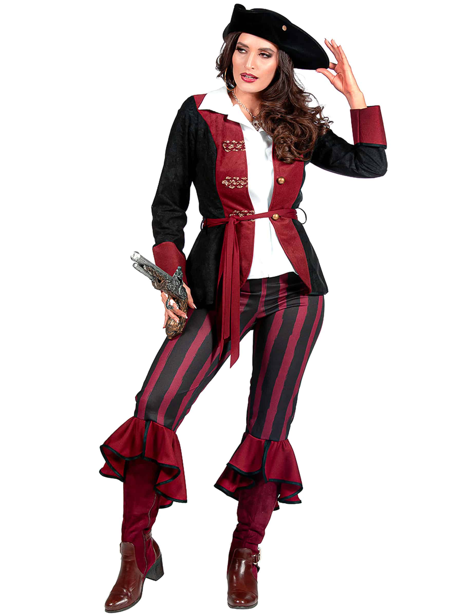 Luxus Piratenkostüm Schwarz Bordeaux für Damen