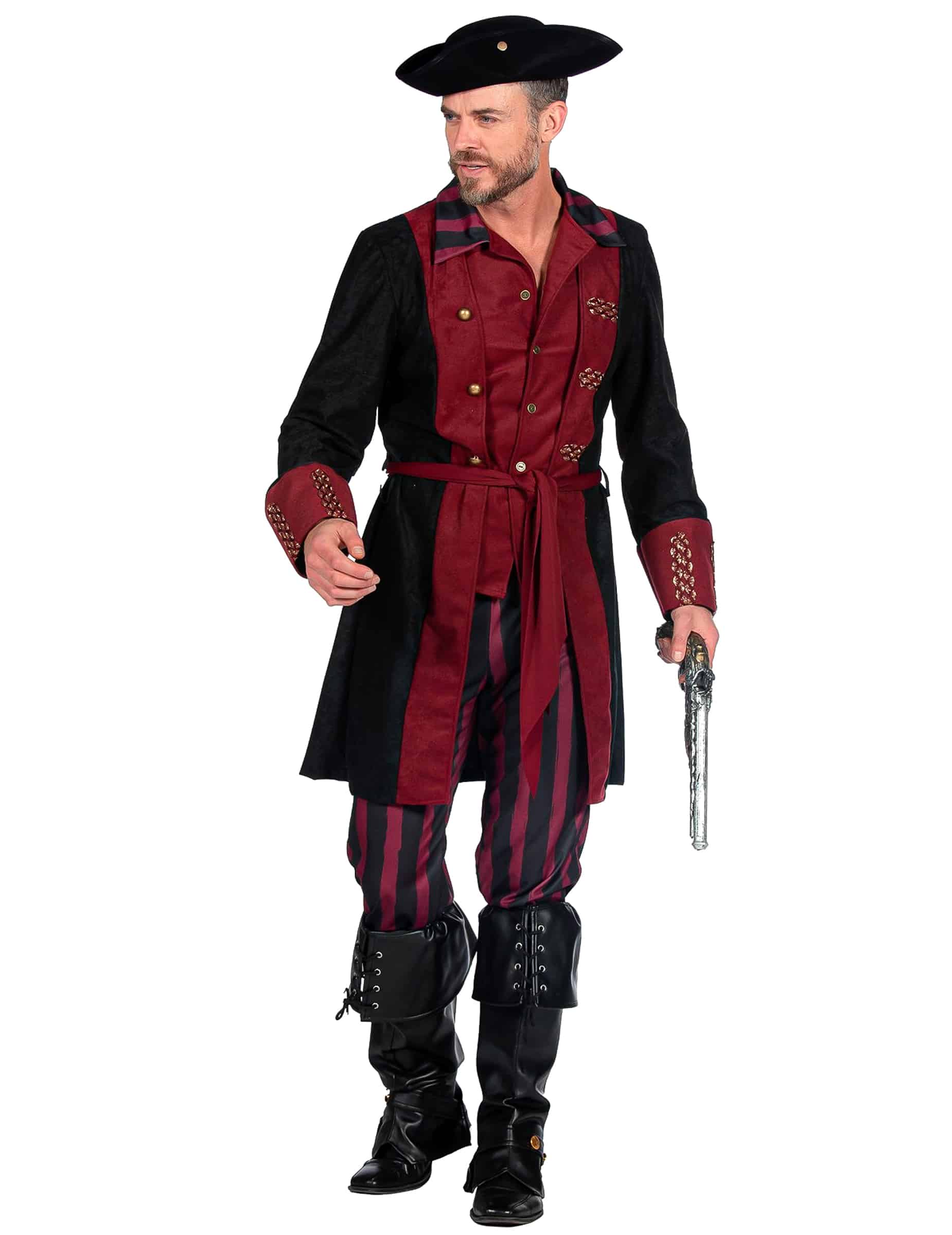 Luxus Piratenkostüm Schwarz Bordeaux für Herren