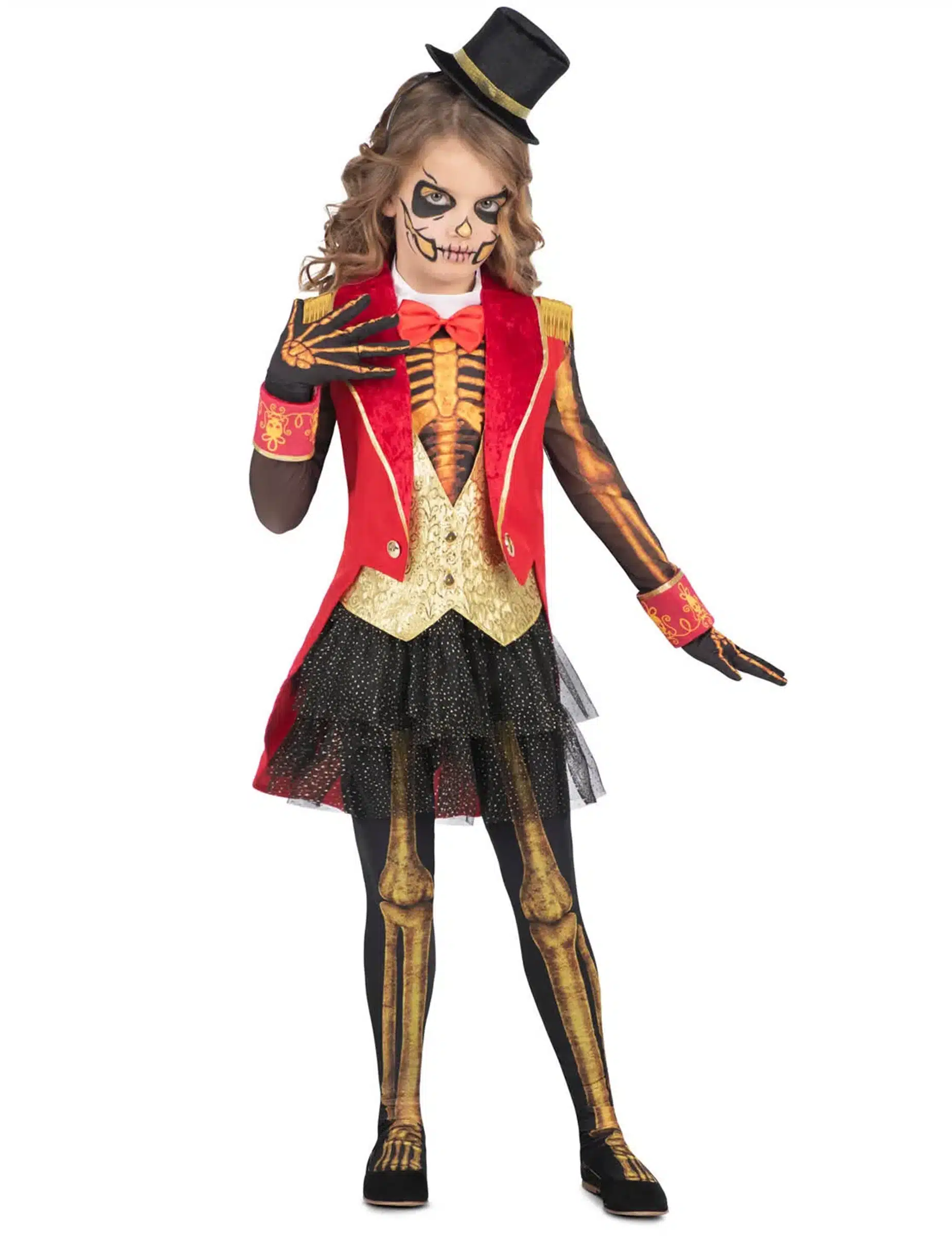 Mädchen Kostüm Skelett Zirkusdirektorin für Halloween