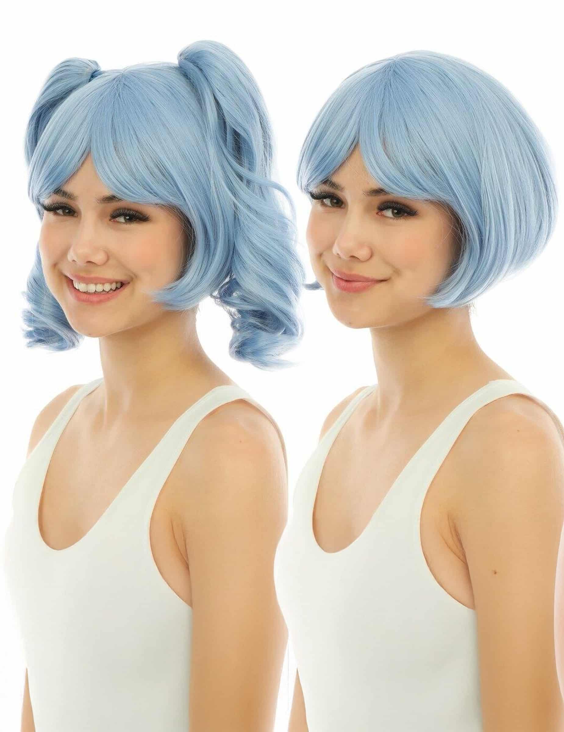 Manga Perücke mit Zöpfen Pastellblau für Erwachsene