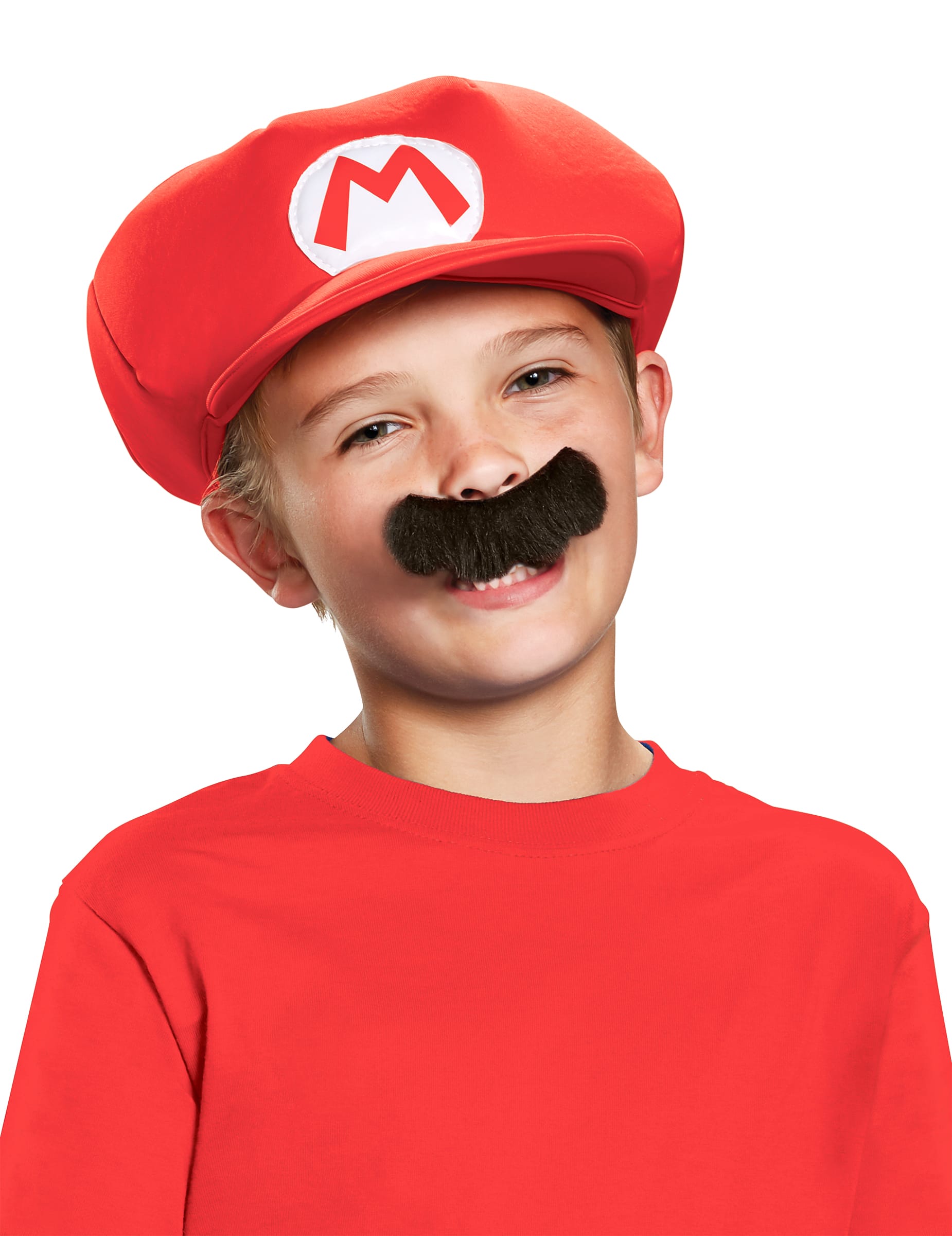Mario Kinder-Set Mütze und Bart Super Mario Videospiel weiss-rot-schwarz