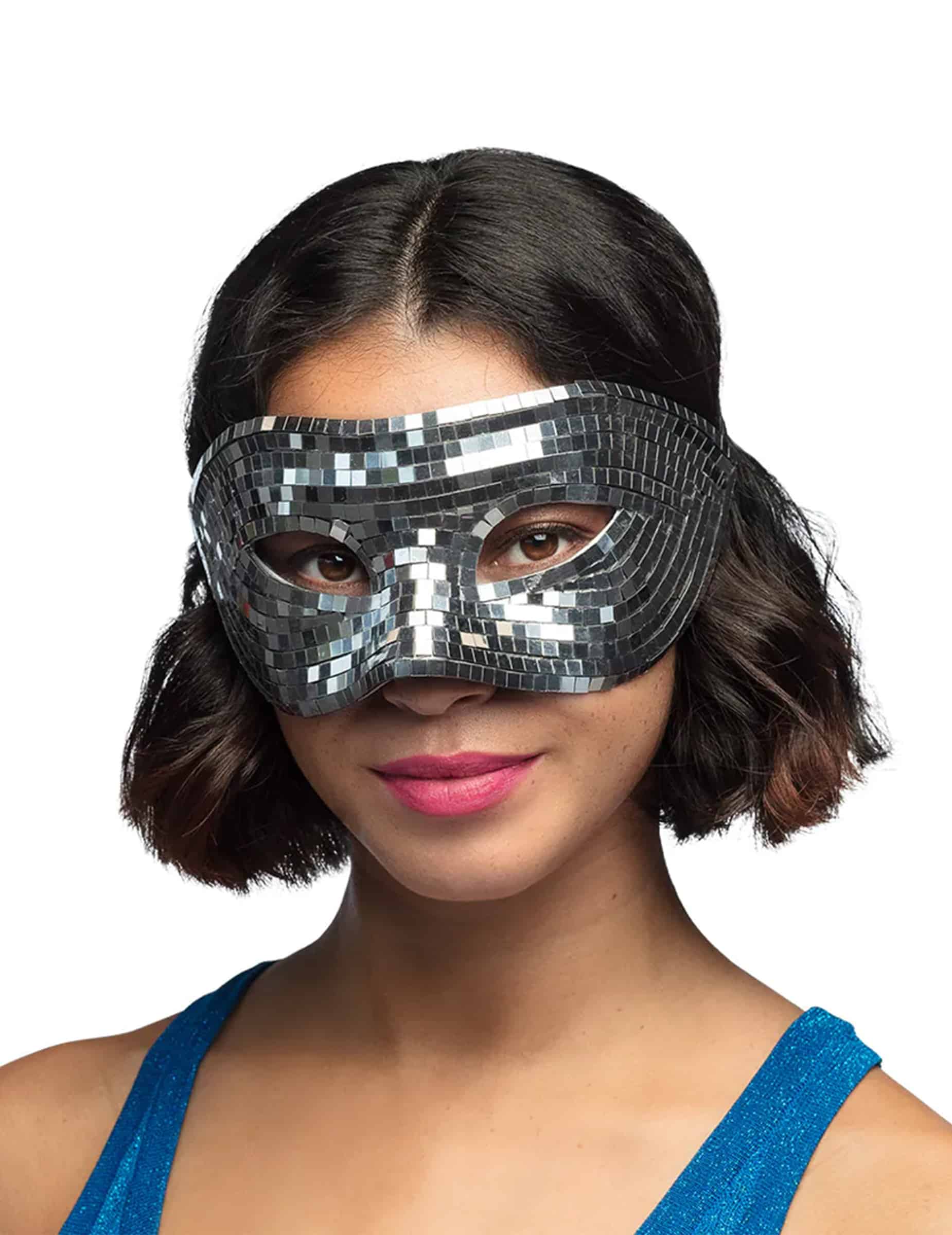 Maske Diskokugel Silber – Disco-Facettenmaske für Erwachsene