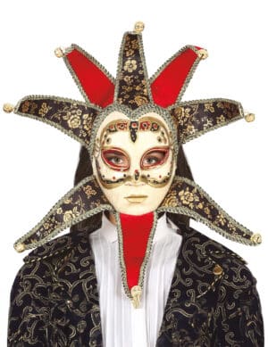 Maske Venezianisch Damen Rot Schwarz für Erwachsene