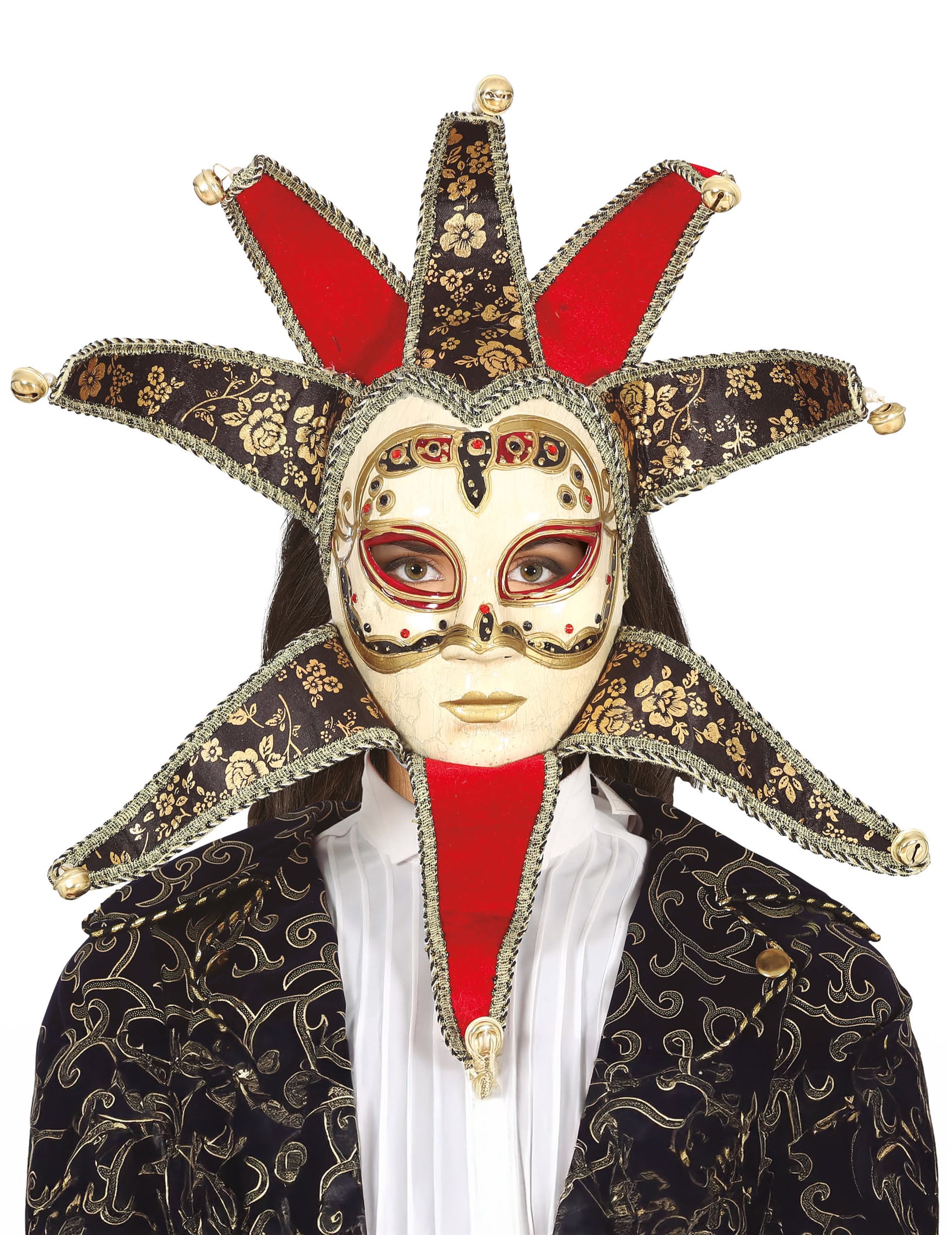Maske Venezianisch Damen Rot Schwarz für Erwachsene