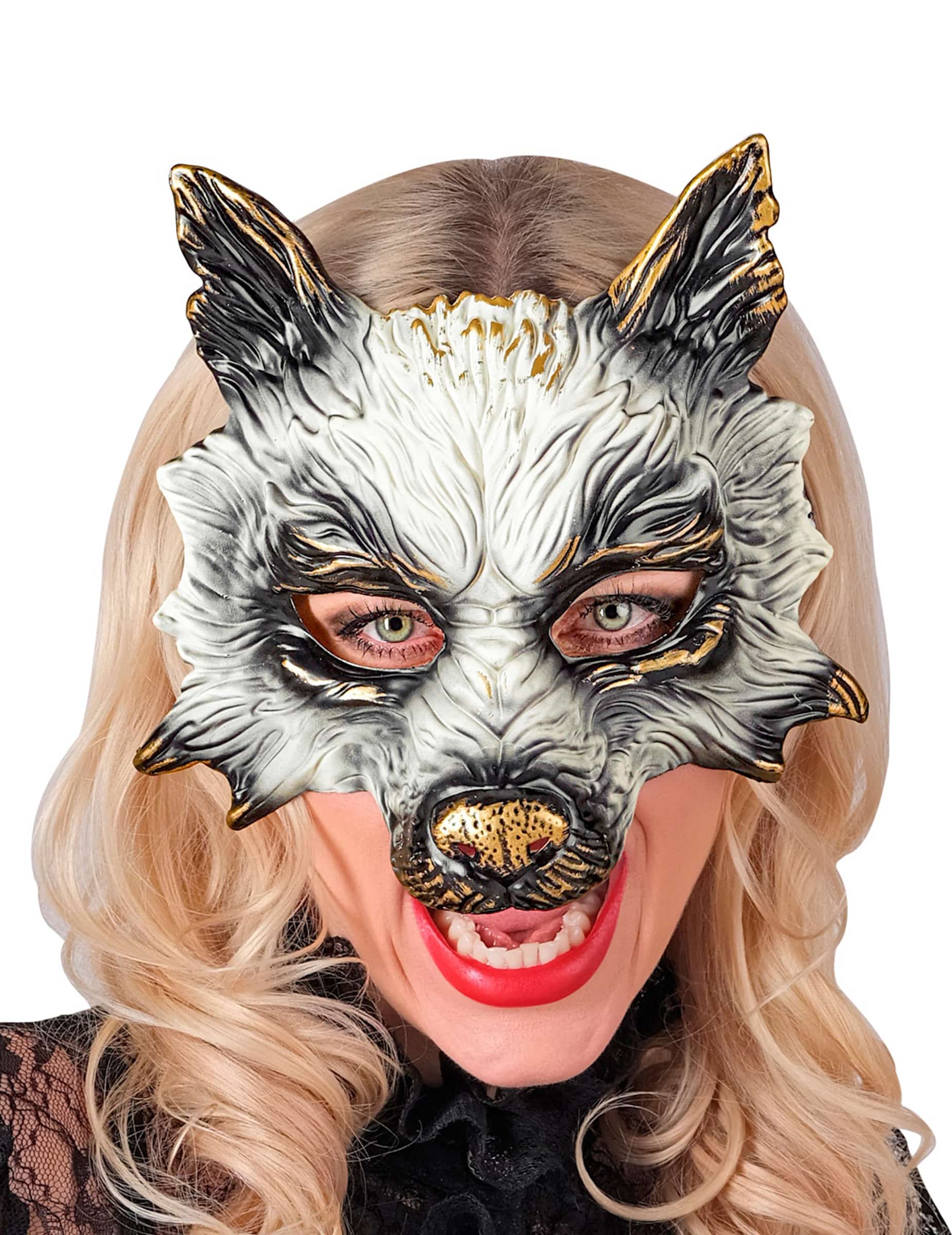Maske Wolf für Erwachsene gold-grau