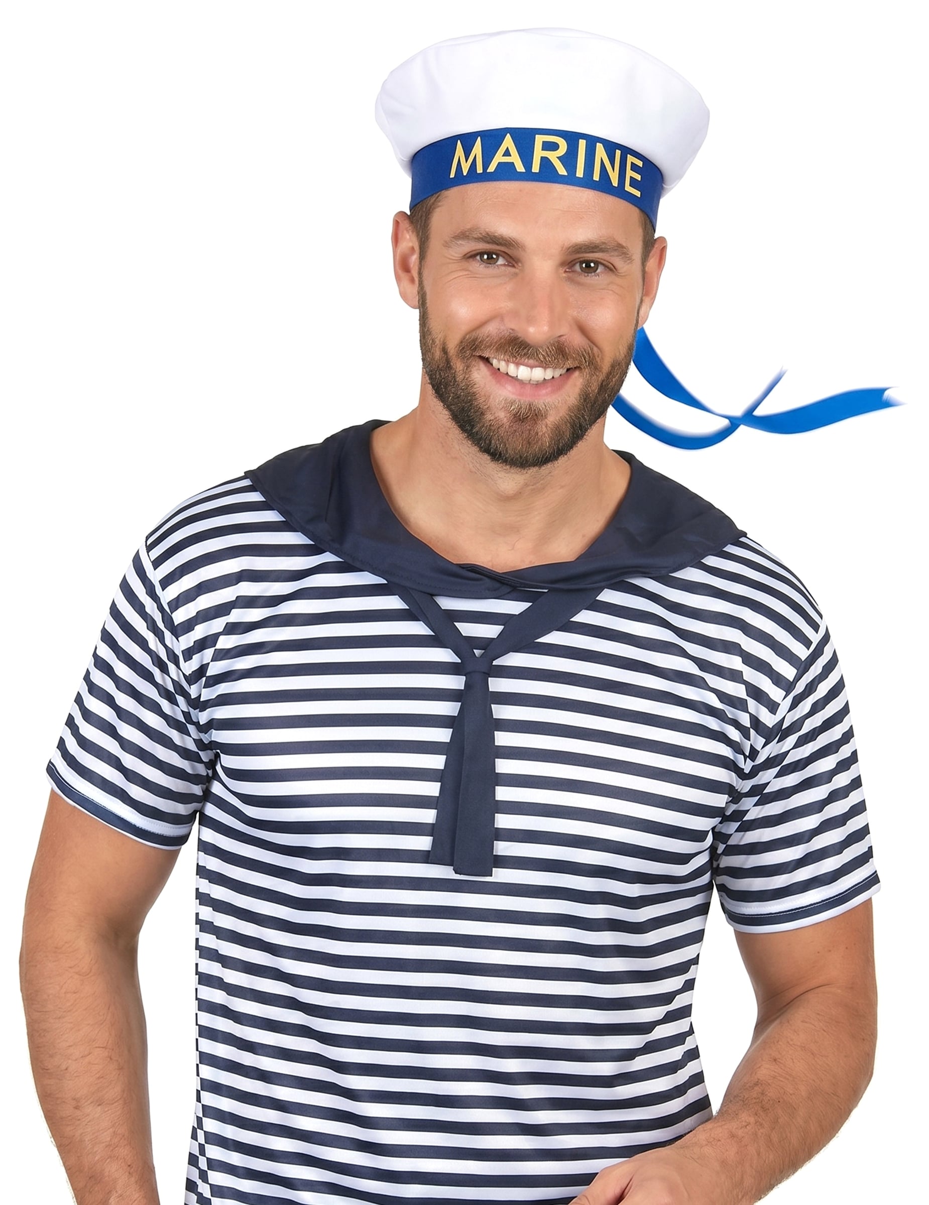 Matrosenmütze mit Bändern Marinemütze weiss-blau-gelb