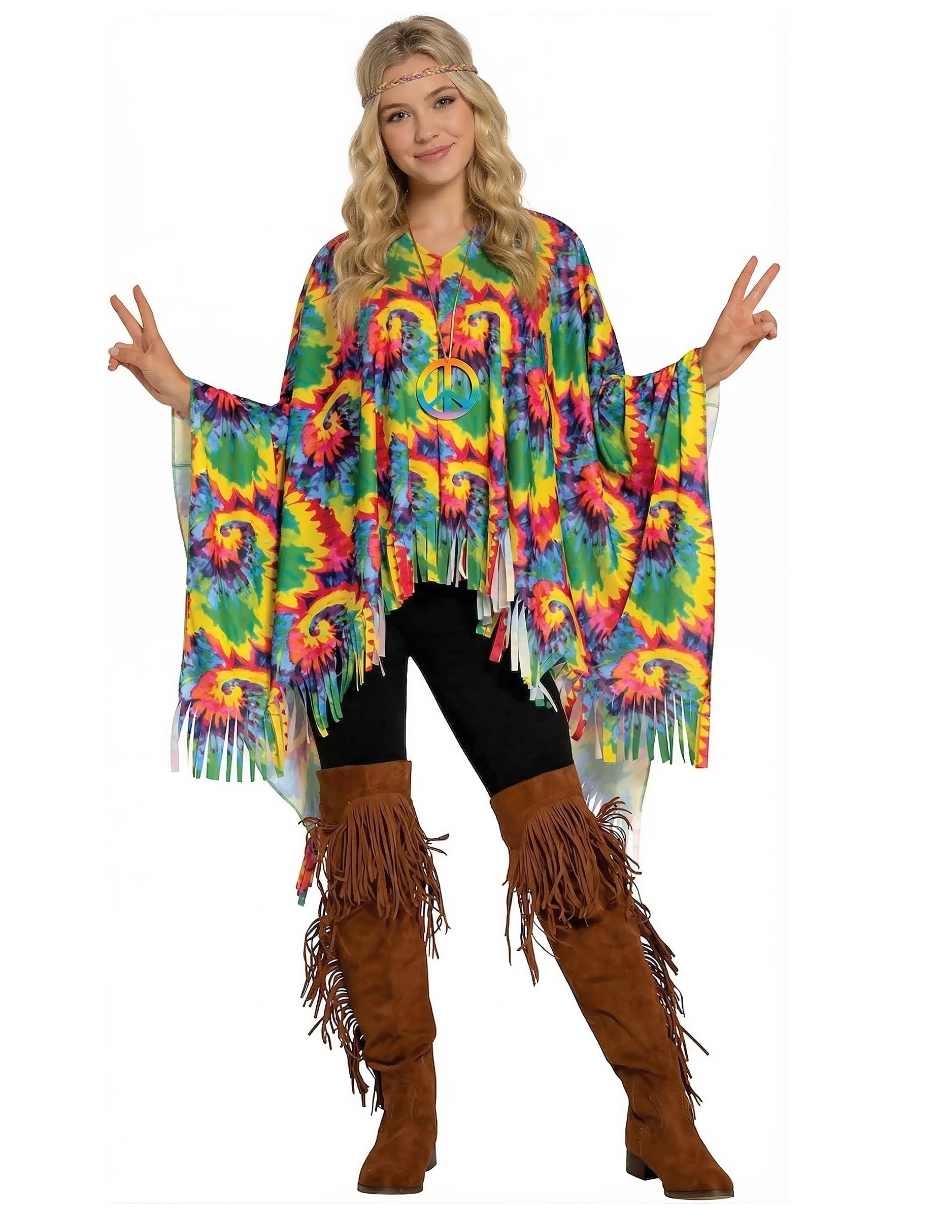 Mehrfarbiger Tie-Dye Poncho für Erwachsene