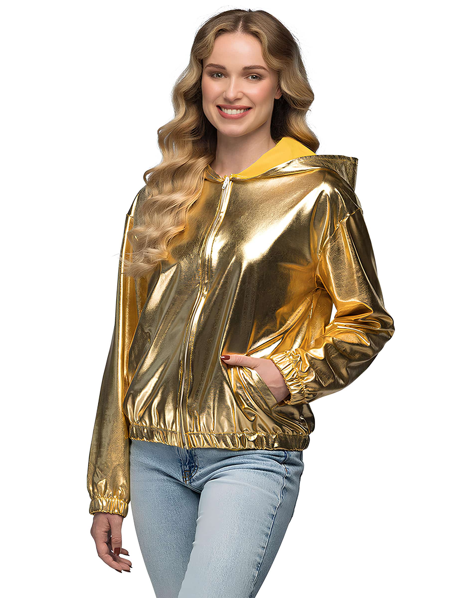 Metallic Jacke Gold Kapuzenjacke für Erwachsene gold
