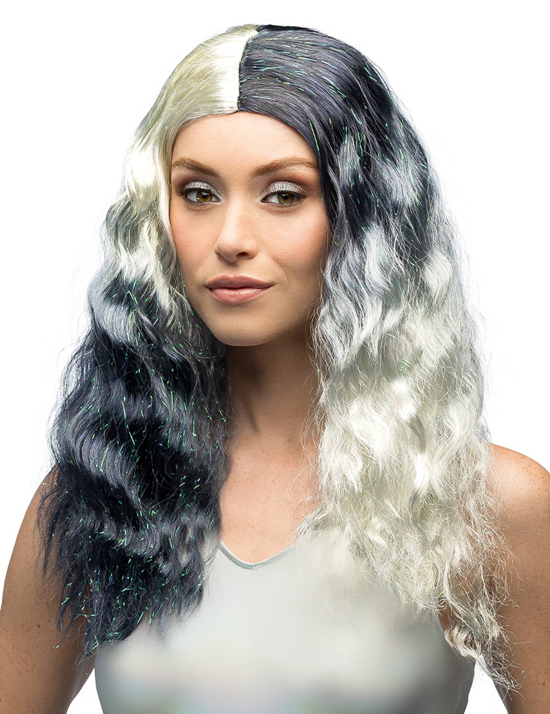 Metallic Perrücke in schwarz und weiß