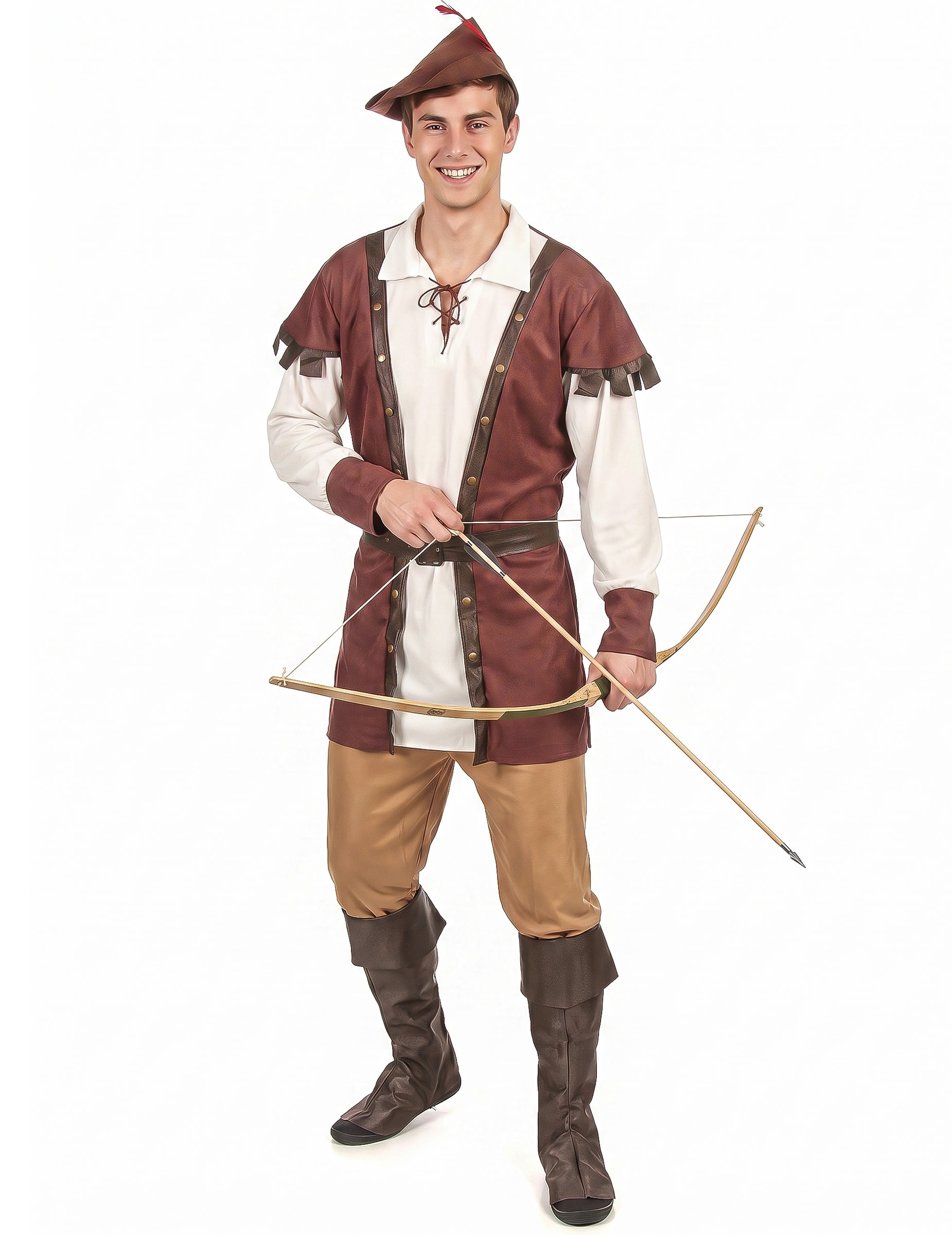 Mittelalter Jäger-Kostüm braun-weiss-beige