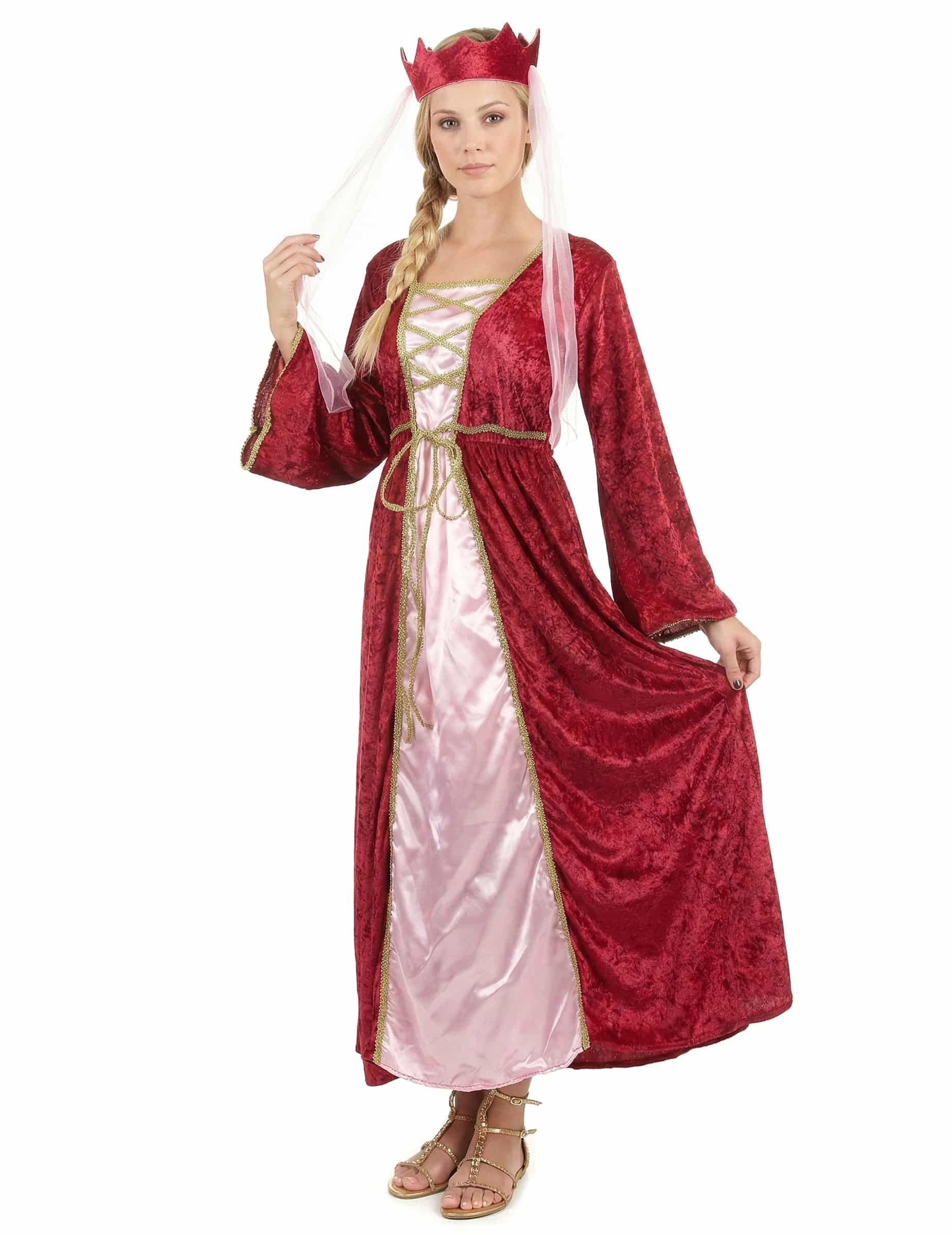 Mittelalter Königin Damen-Kostüm rot-rosa-gold