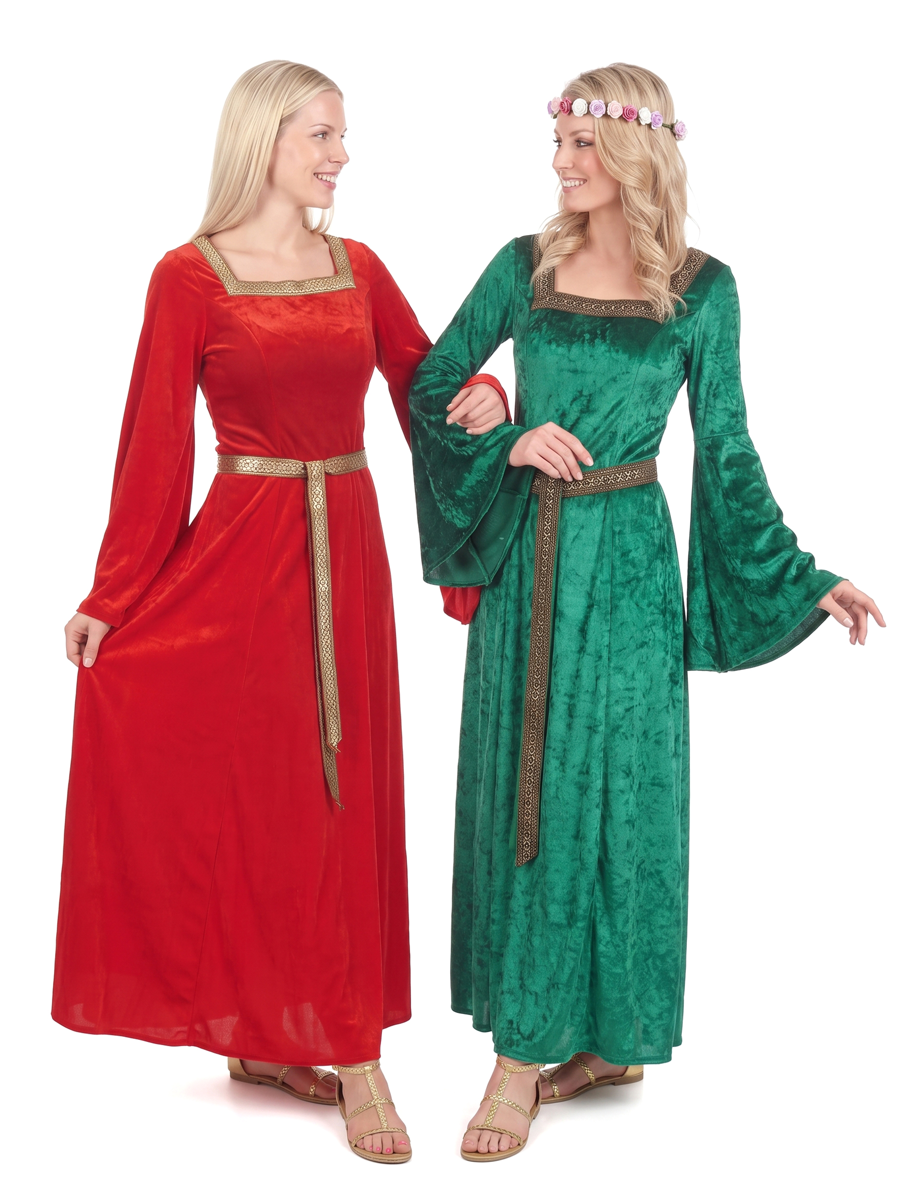 Mittelalter-Paarkostüm für Damen Fasching grün-rot