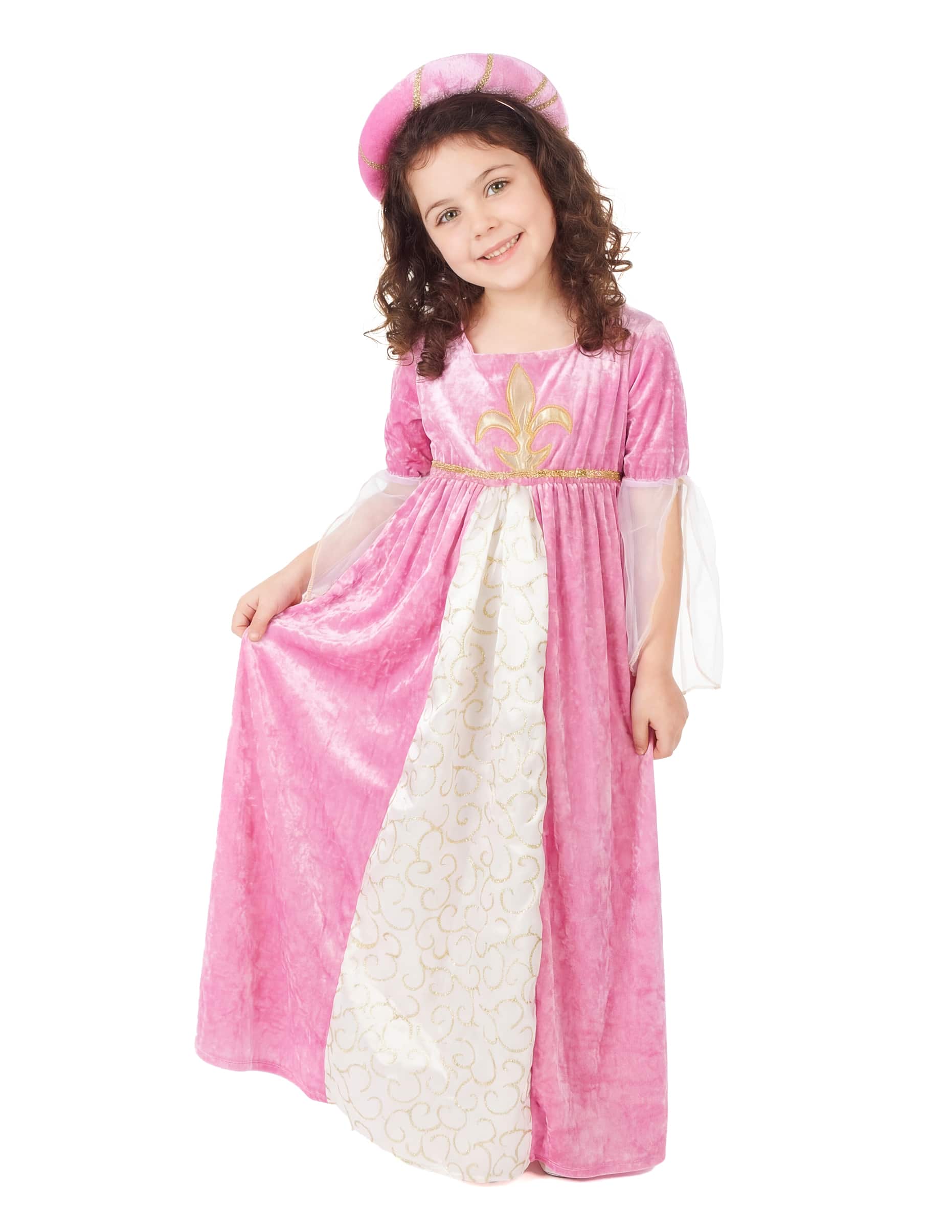 Mittelalterliches Prinzessin Kinderkostüm pink-weiss-gold