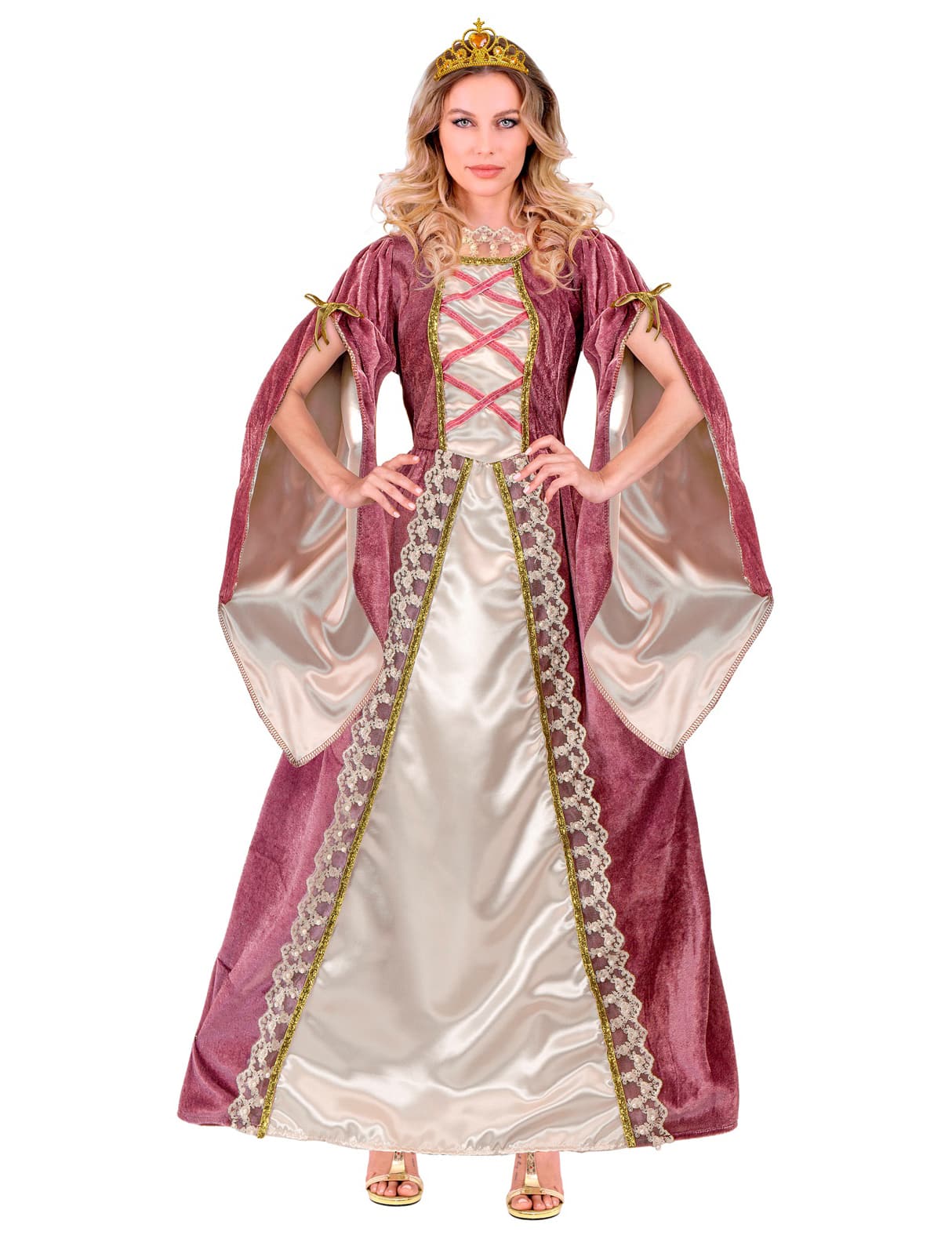 Mittelalterliches Prinzessinnenkostüm für Damen rosa-weiss