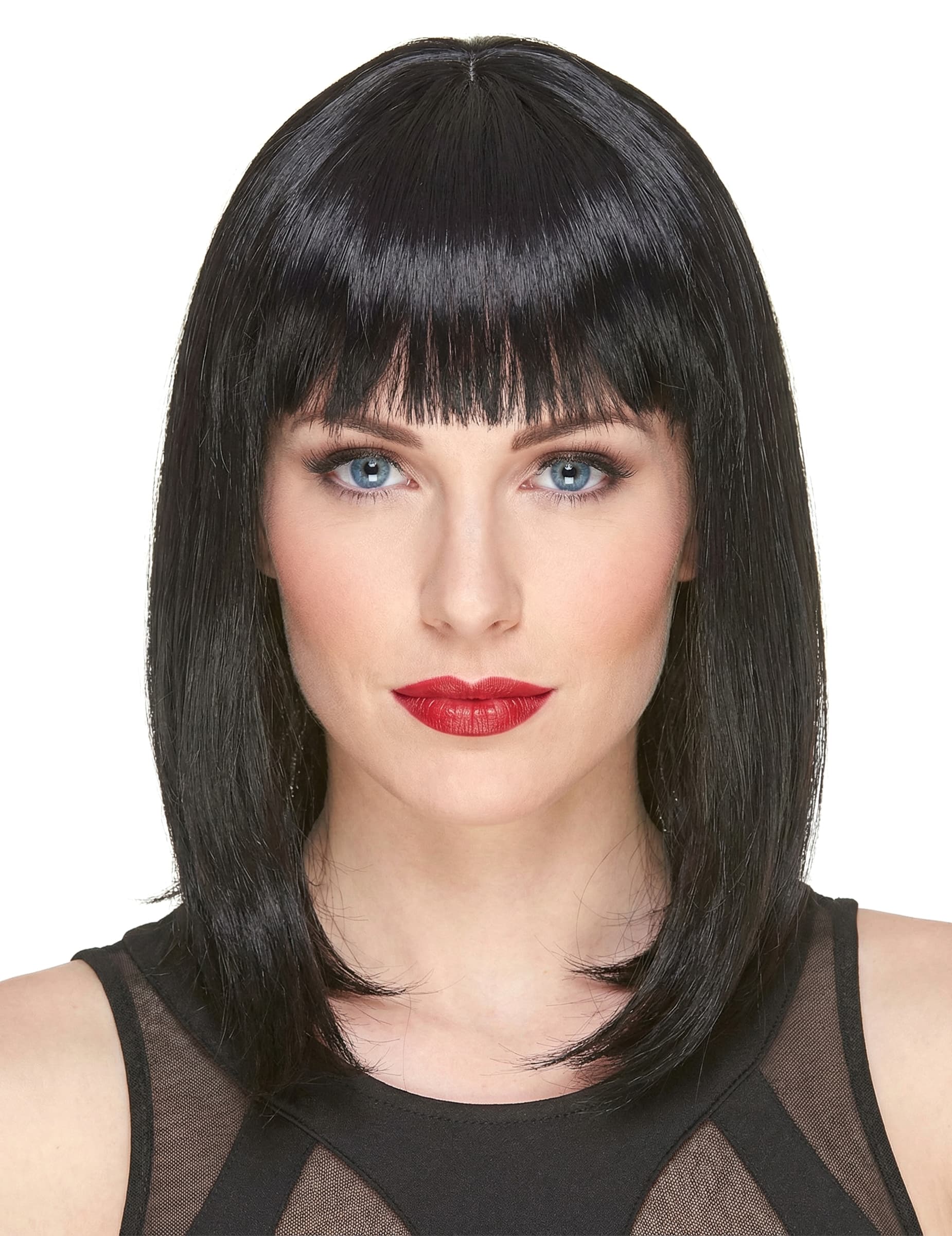 Mittellange Luxus Damen-Perücke Pony schwarz