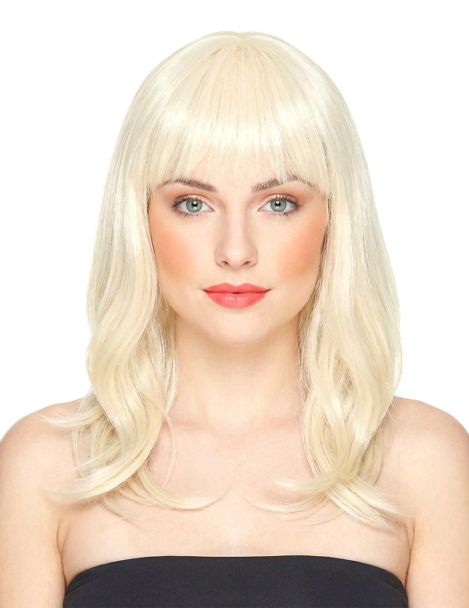 Mittellange Luxus Perücke Pony platinblond