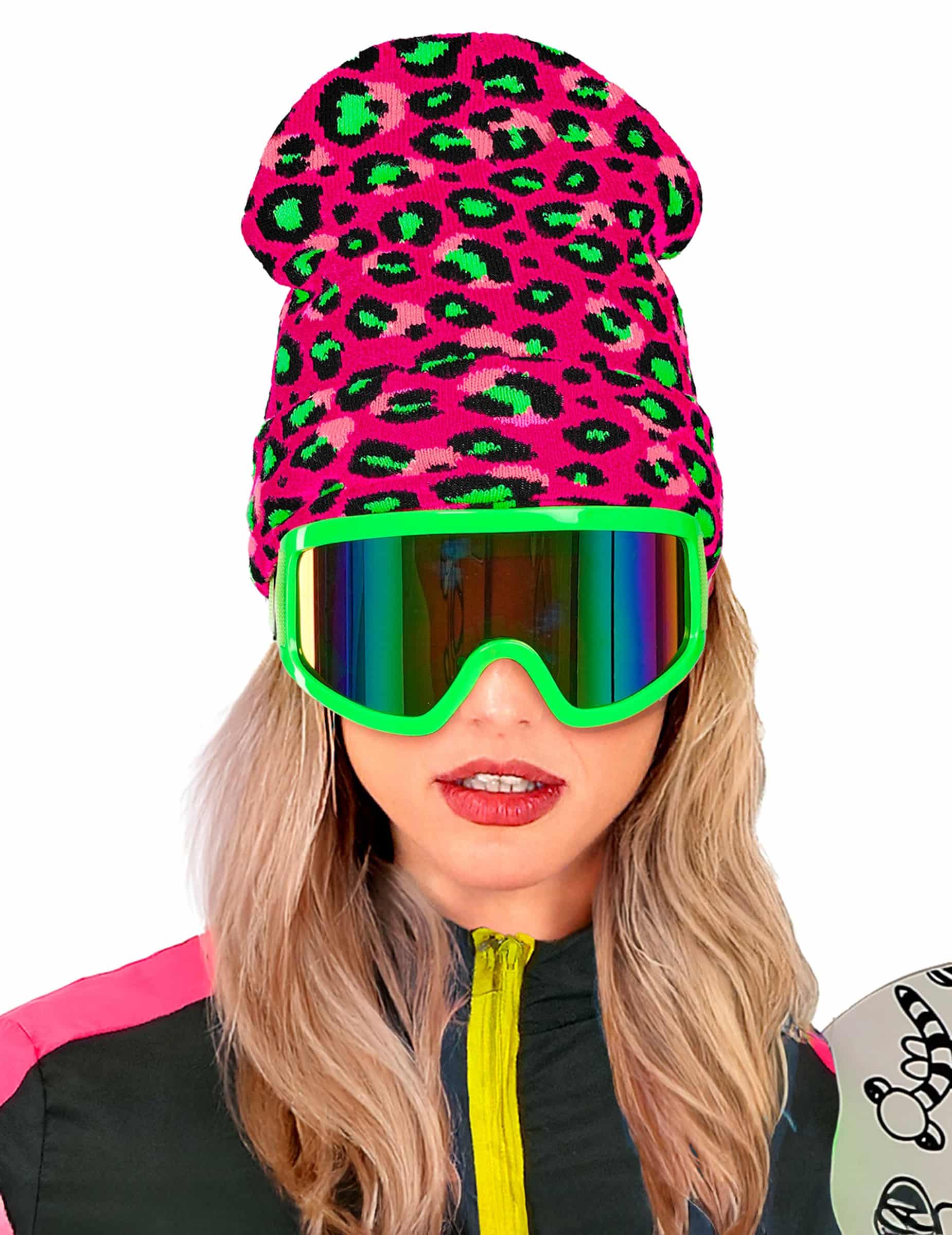 Mütze Leopard rosa und neongrün Erwachsene