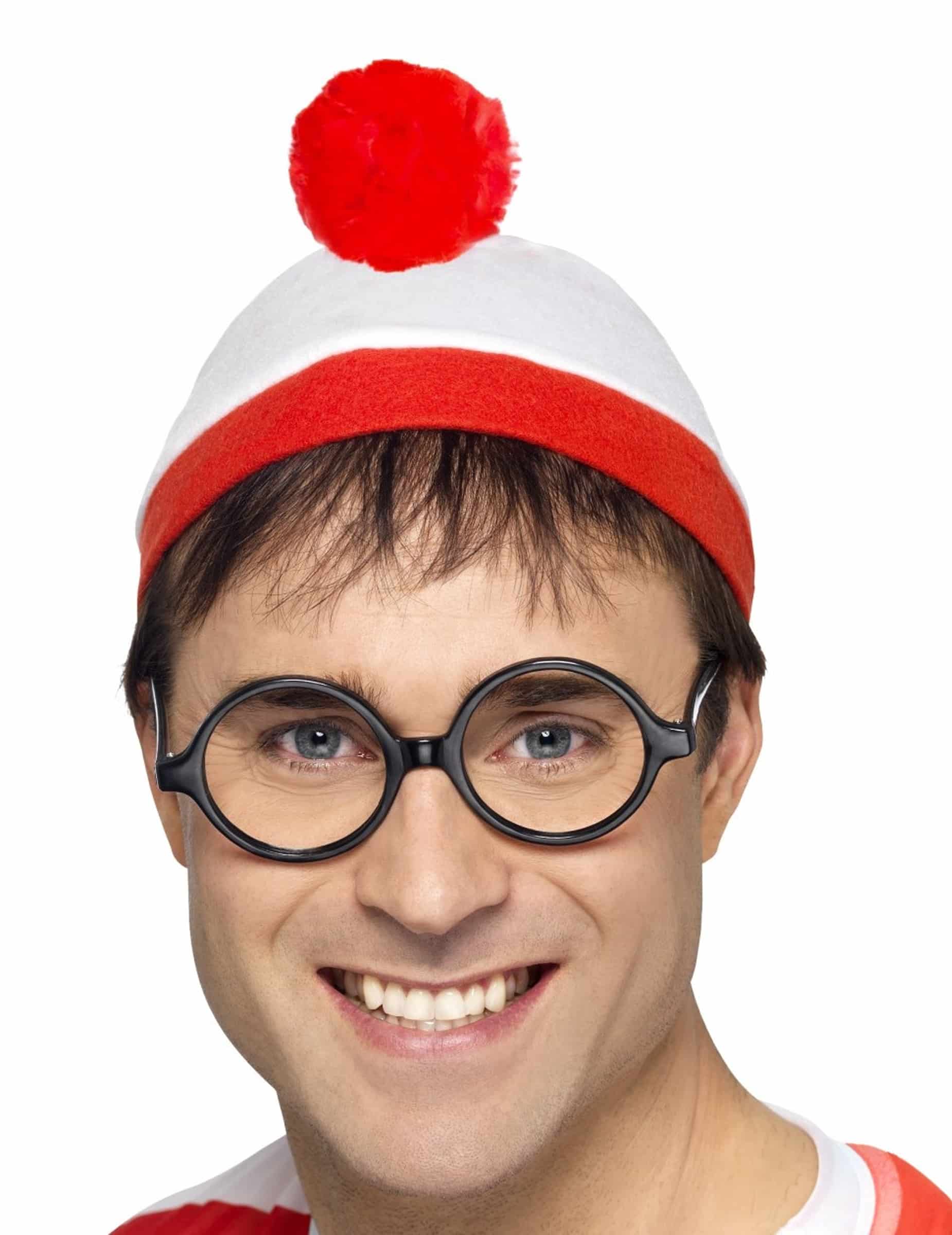 Mütze mit Brille wo ist Walter Kostümaccessoire weiss-rot