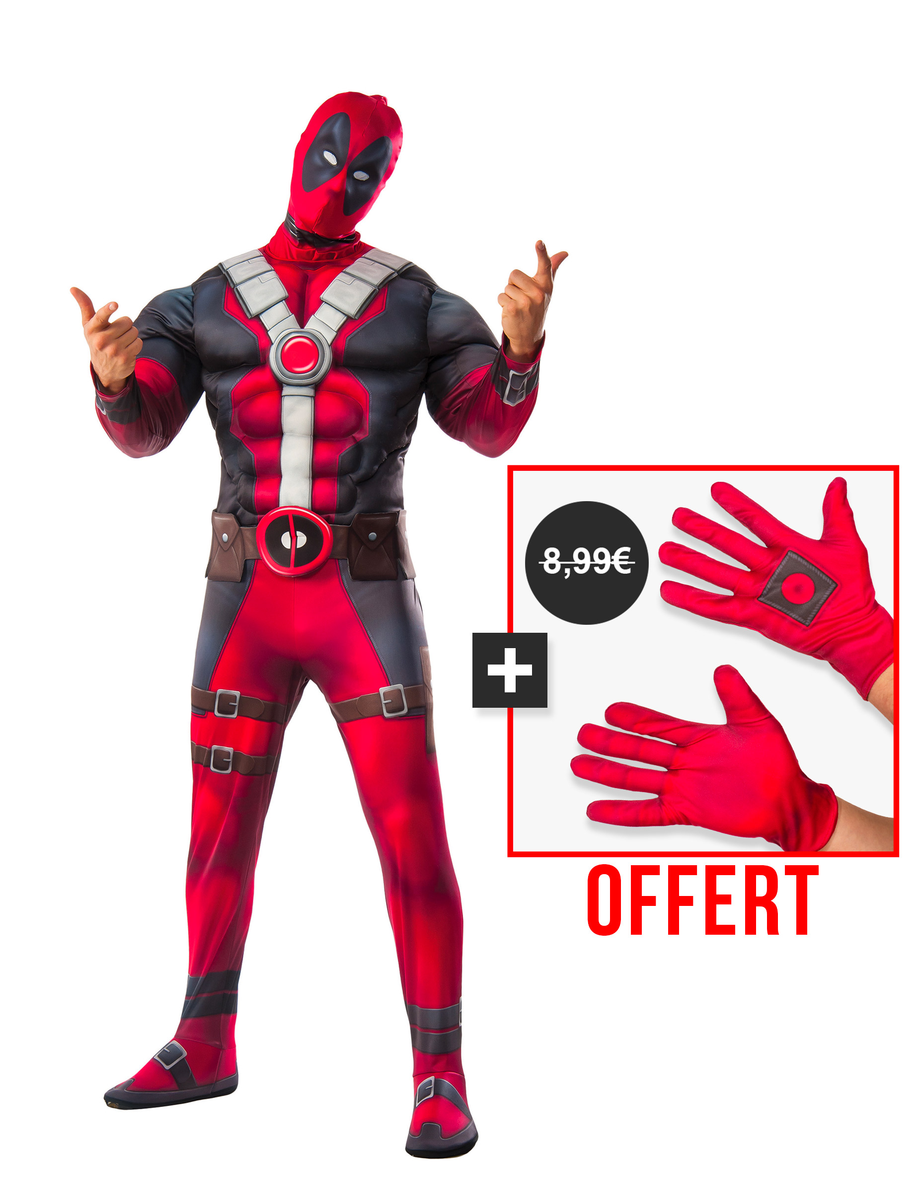 Muskulöses Deadpool-Kostümset mit Handschuhen rot-schwarz
