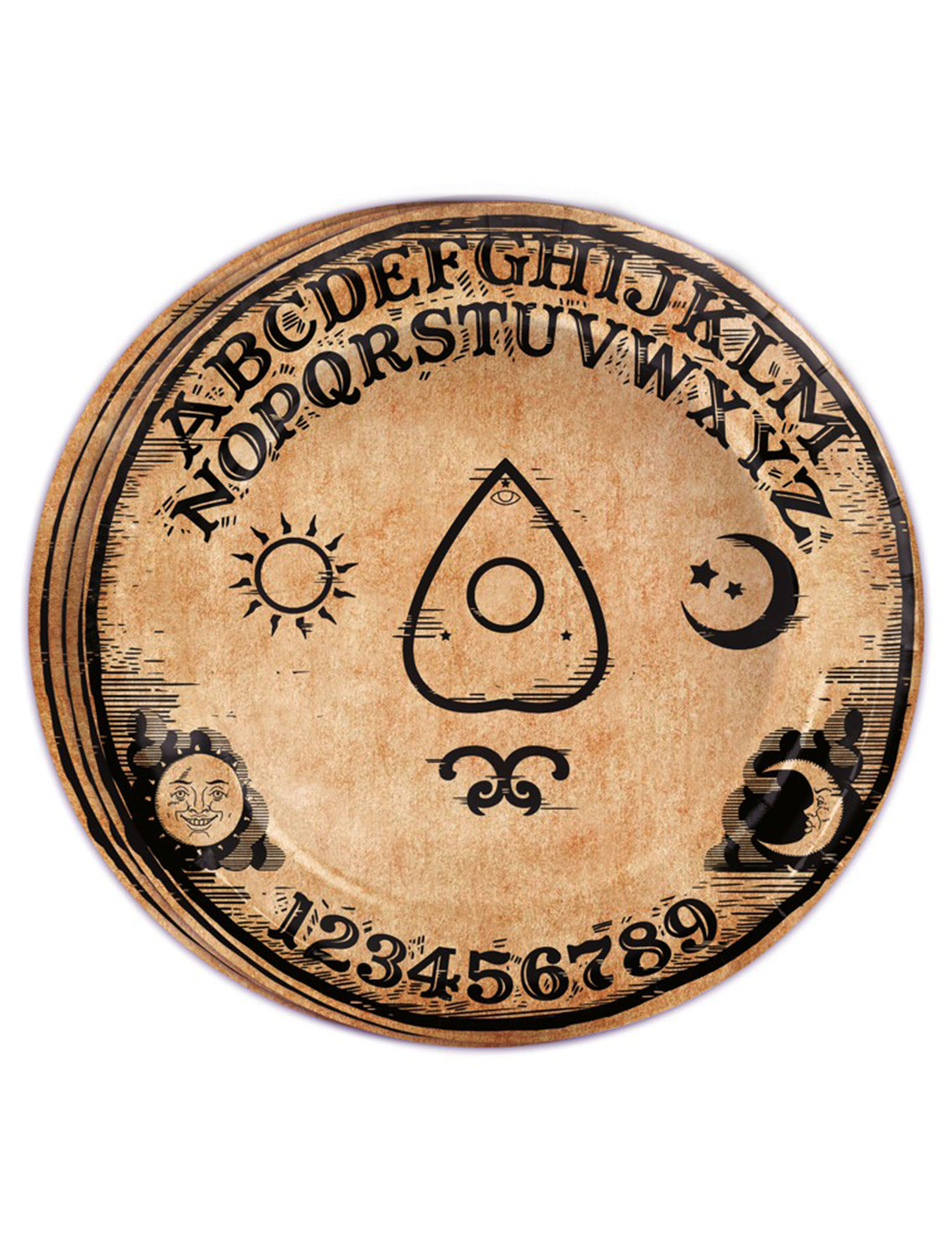 Mysteriöse Ouija-Pappteller Halloween-Tischdeko 8 Stück braun-schwarz 23 cm