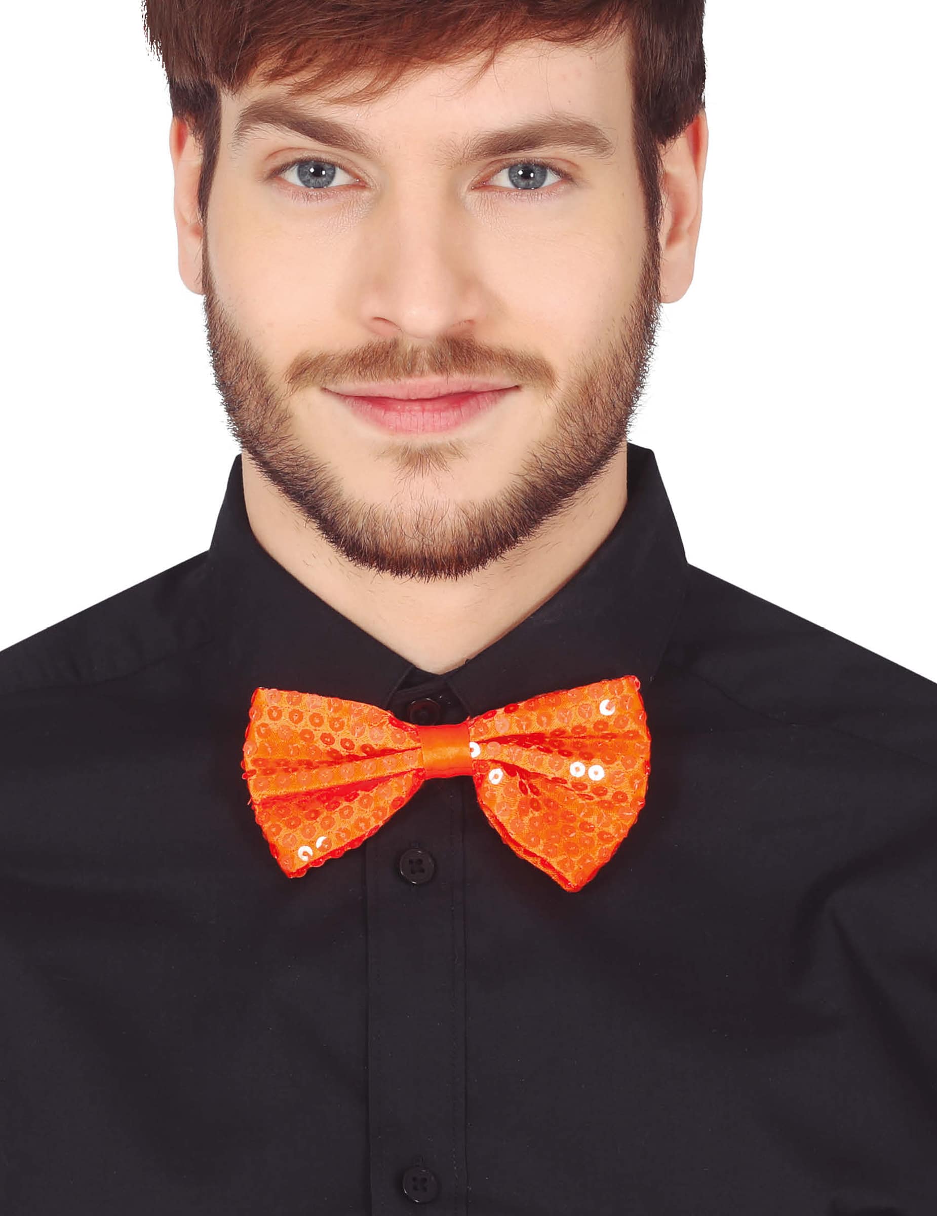 Neon-orange Pailletten-Fliege für Erwachsene