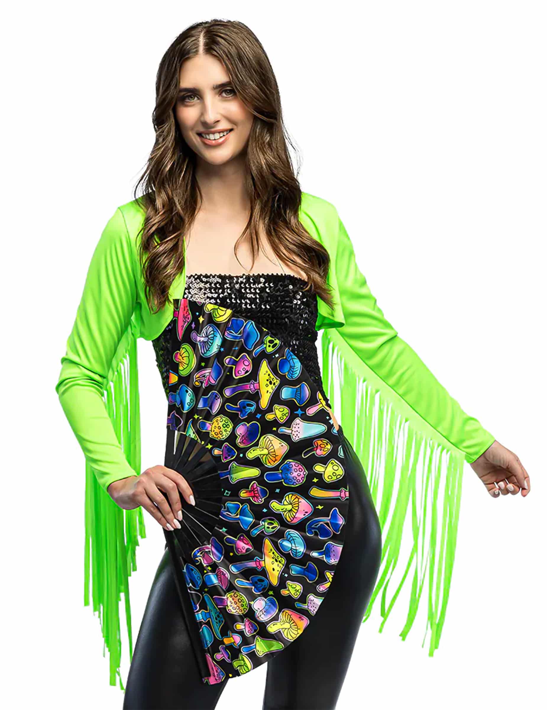 Neongrüner Bolero mit Fransen für Damen