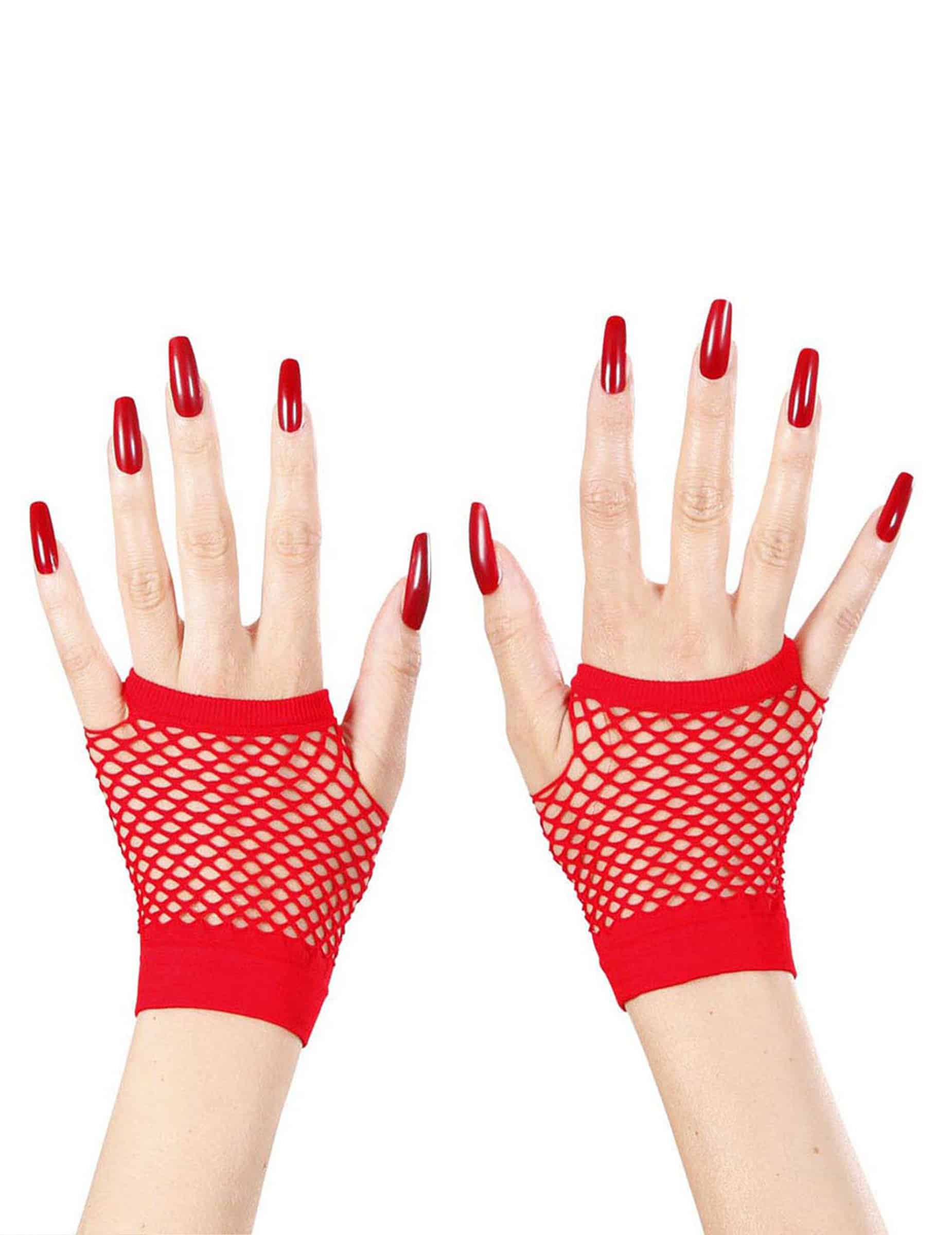 Netzhandschuhe fingerlos Kostümaccessoire rot