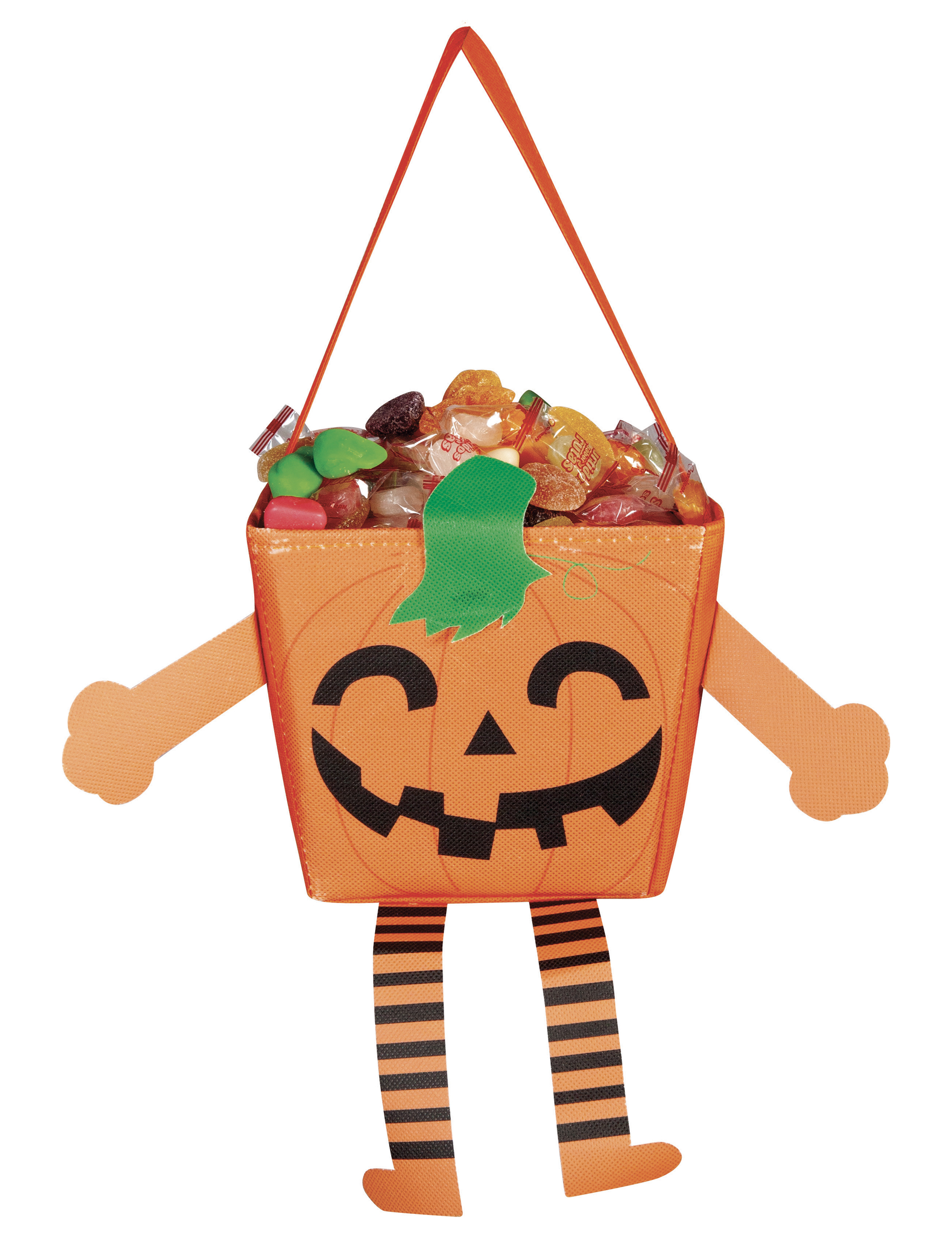 Niedliche Kürbistasche für Kinder Happy-Halloween orangefarben-grün-schwarz 17 cm
