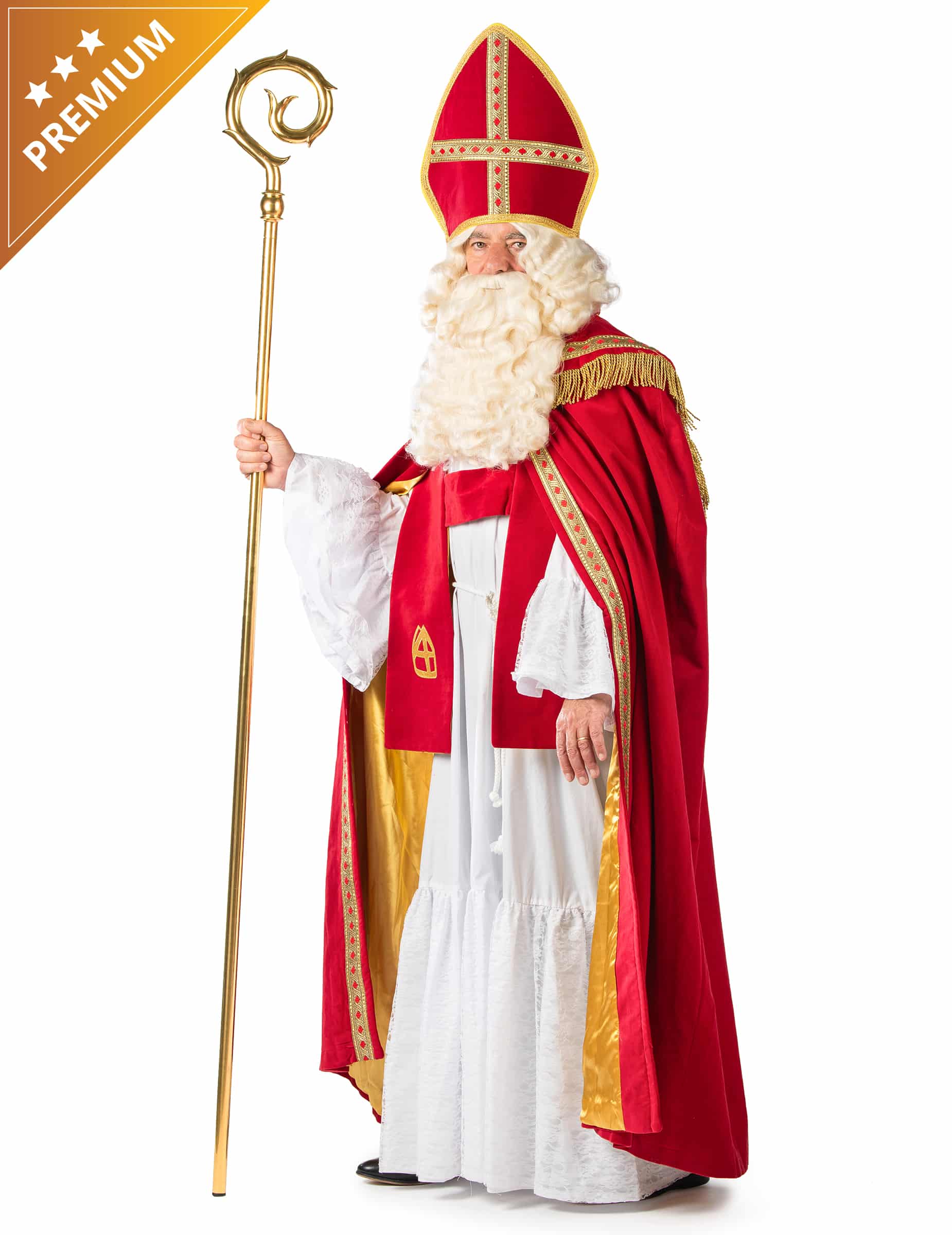 Nikolaus Komplettset für Erwachsene mit Stab und Bart