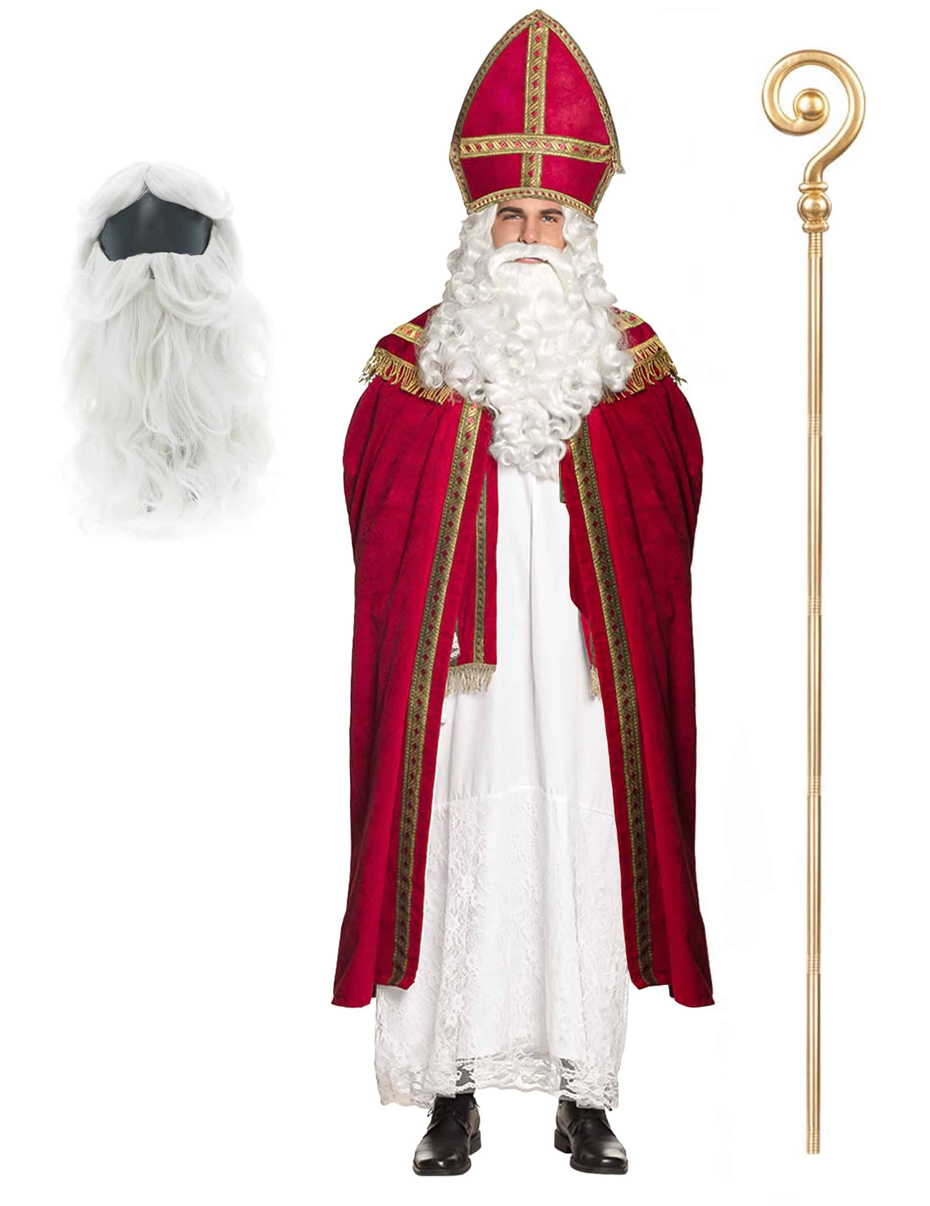 Nikolaus Kostümset mit Bart und Perücke für Erwachsene