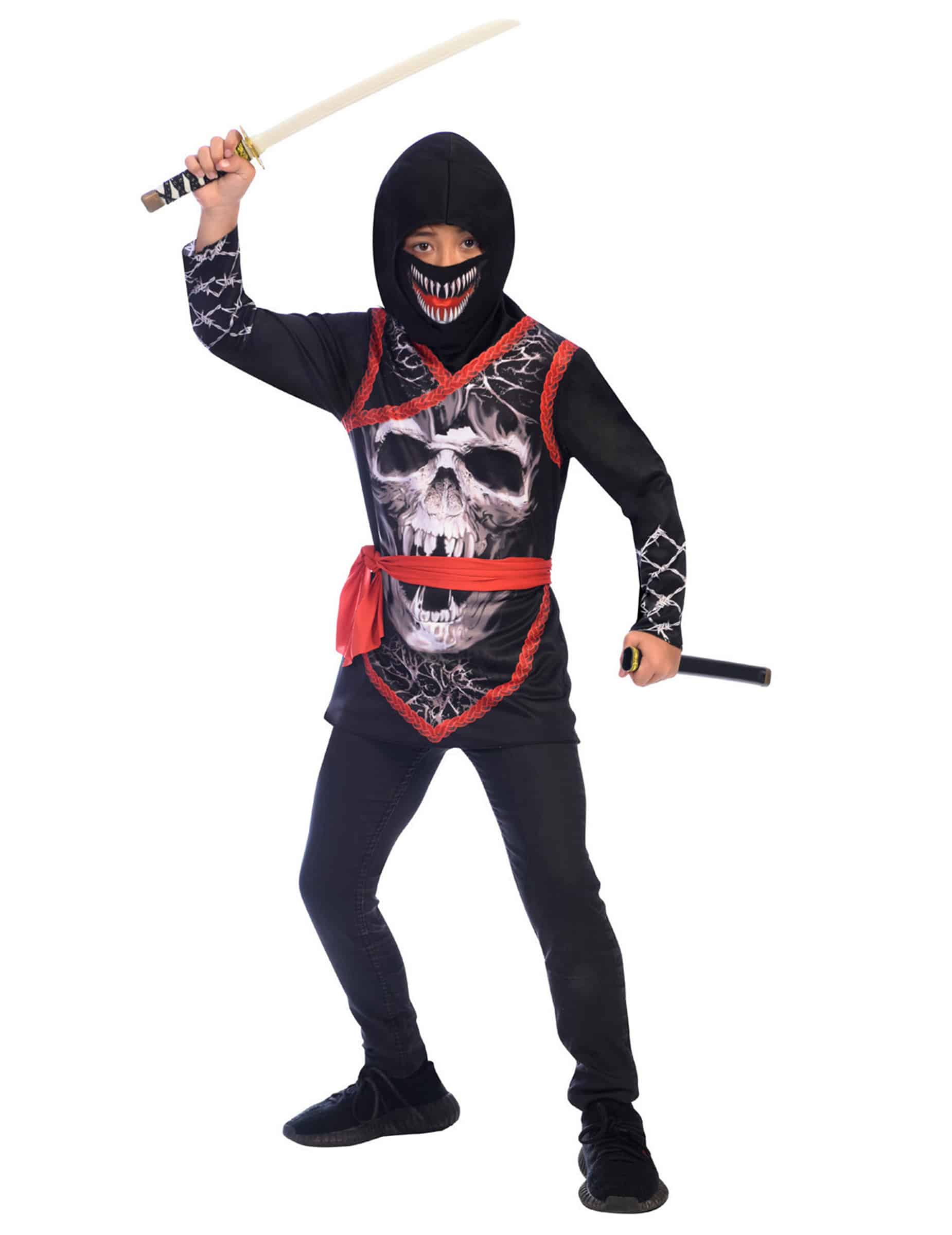 Ninja Kostüm Totenkopf Kinder schwarz-rot