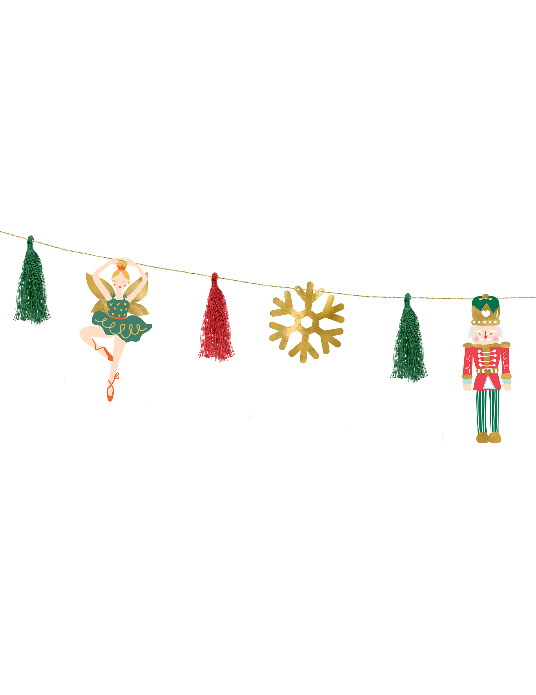 Nussknacker und Ballerina Weihnachtsguirlande aus Papier 2 m mit Pompons