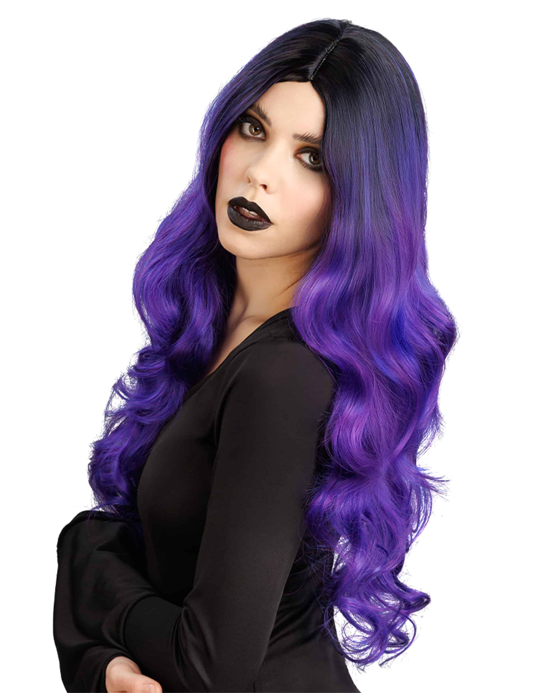 Ombré-Perücke lila + schwarz Luxus Damen