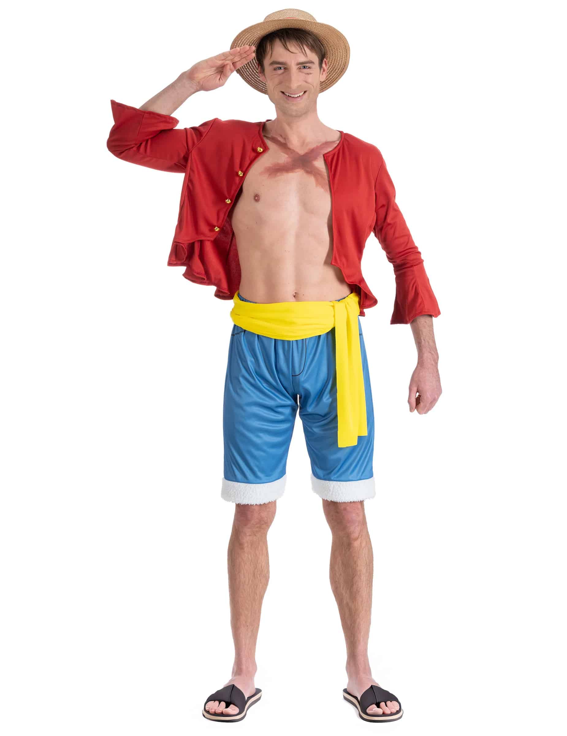 One Piece Kostüm für Erwachsene Luffy rot-blau-gelb