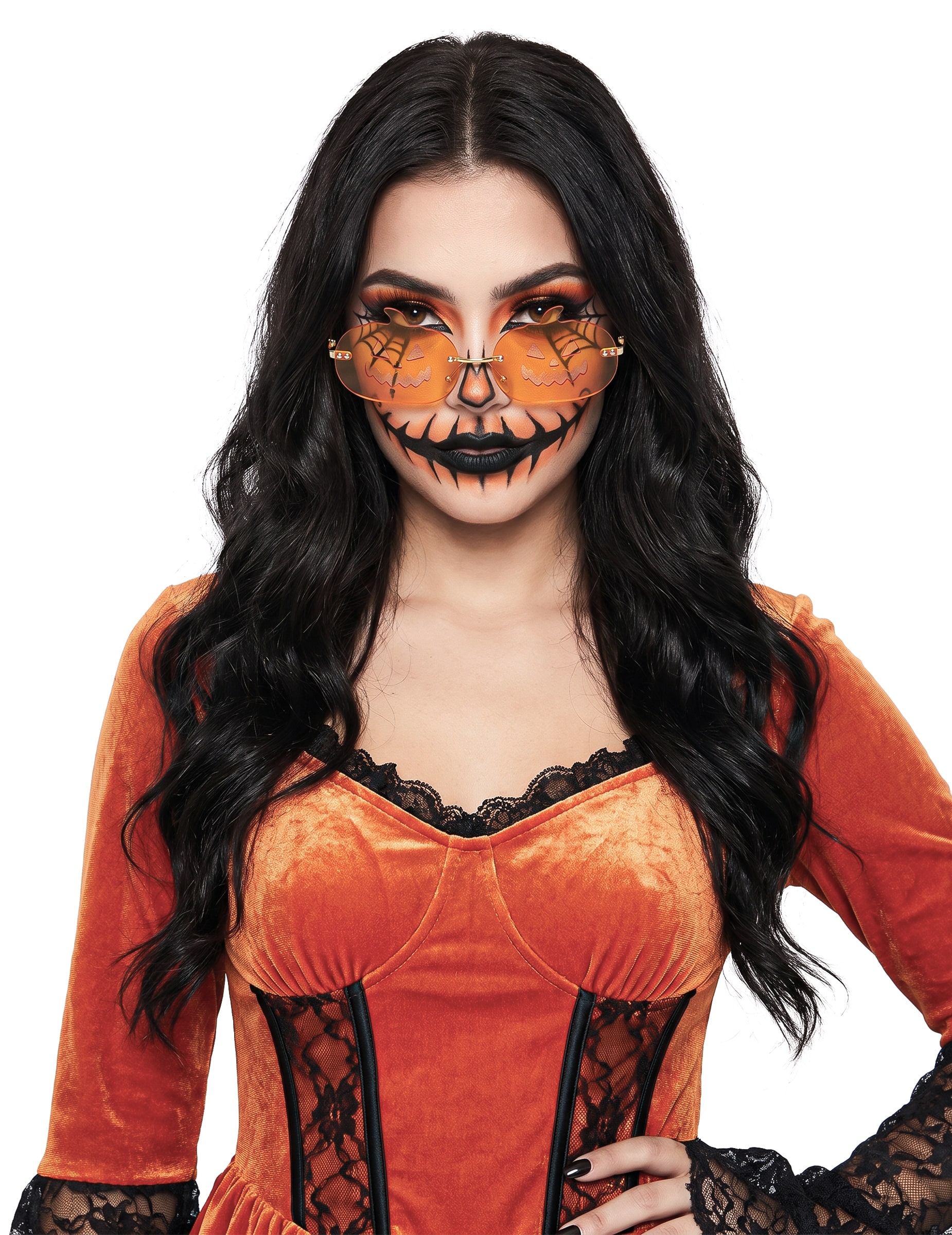 Orange Kürbis Partybrille für Erwachsene Halloween