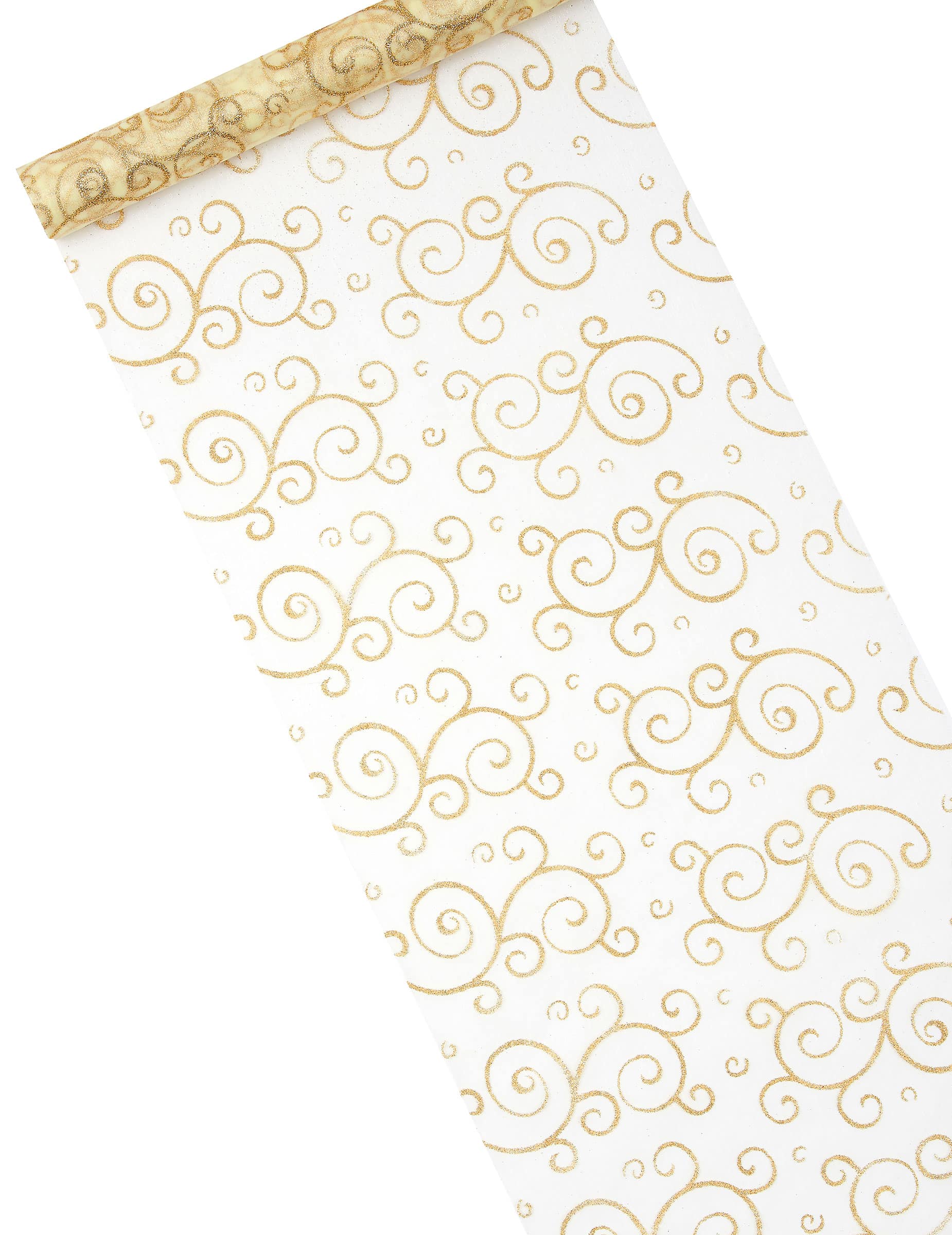 Organza Tischläufer Gold Glitzer Arabesken 28 cm x 5 m