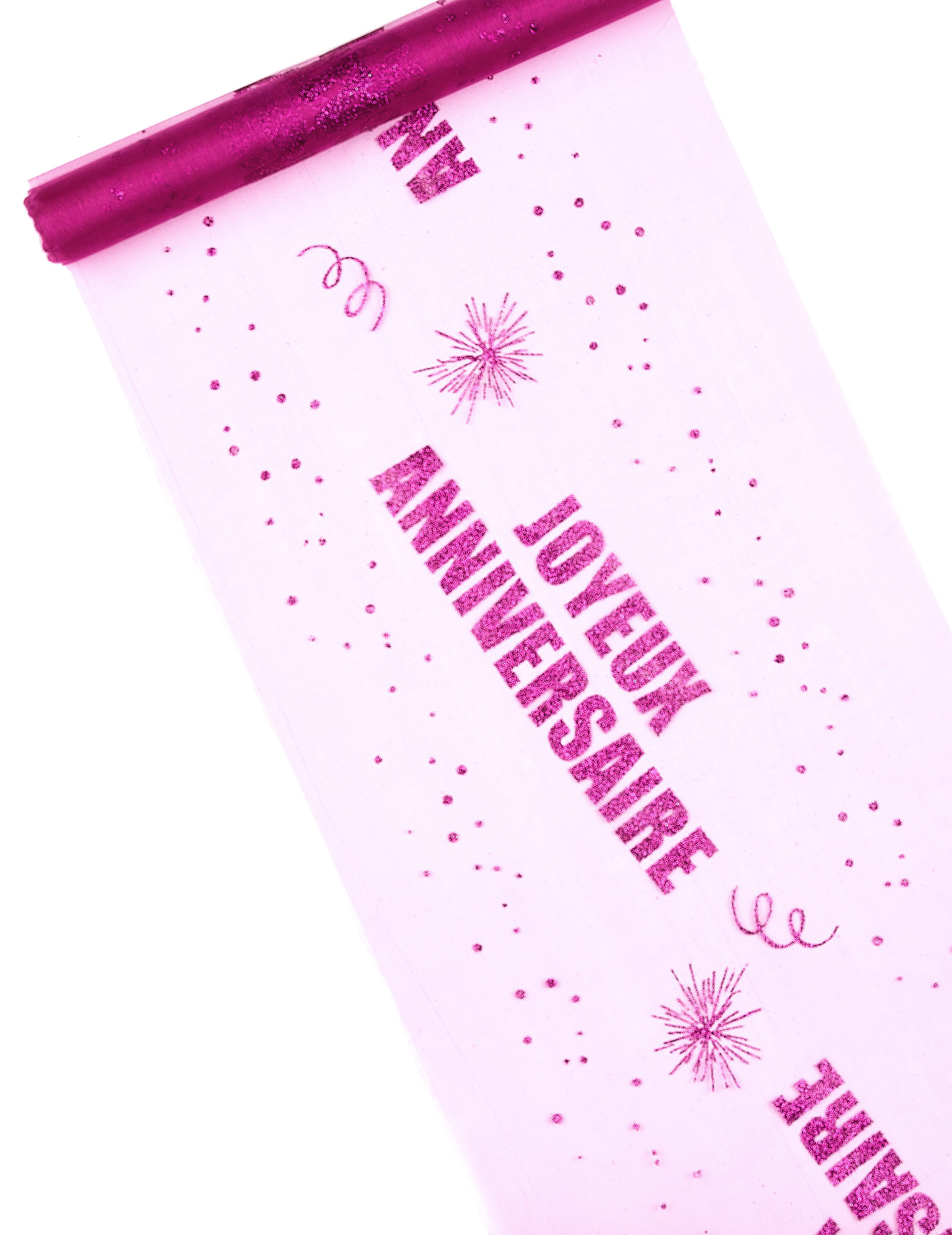 Organza Tischläufer Happy Birthday Fuchsia 29 cm x 5 m