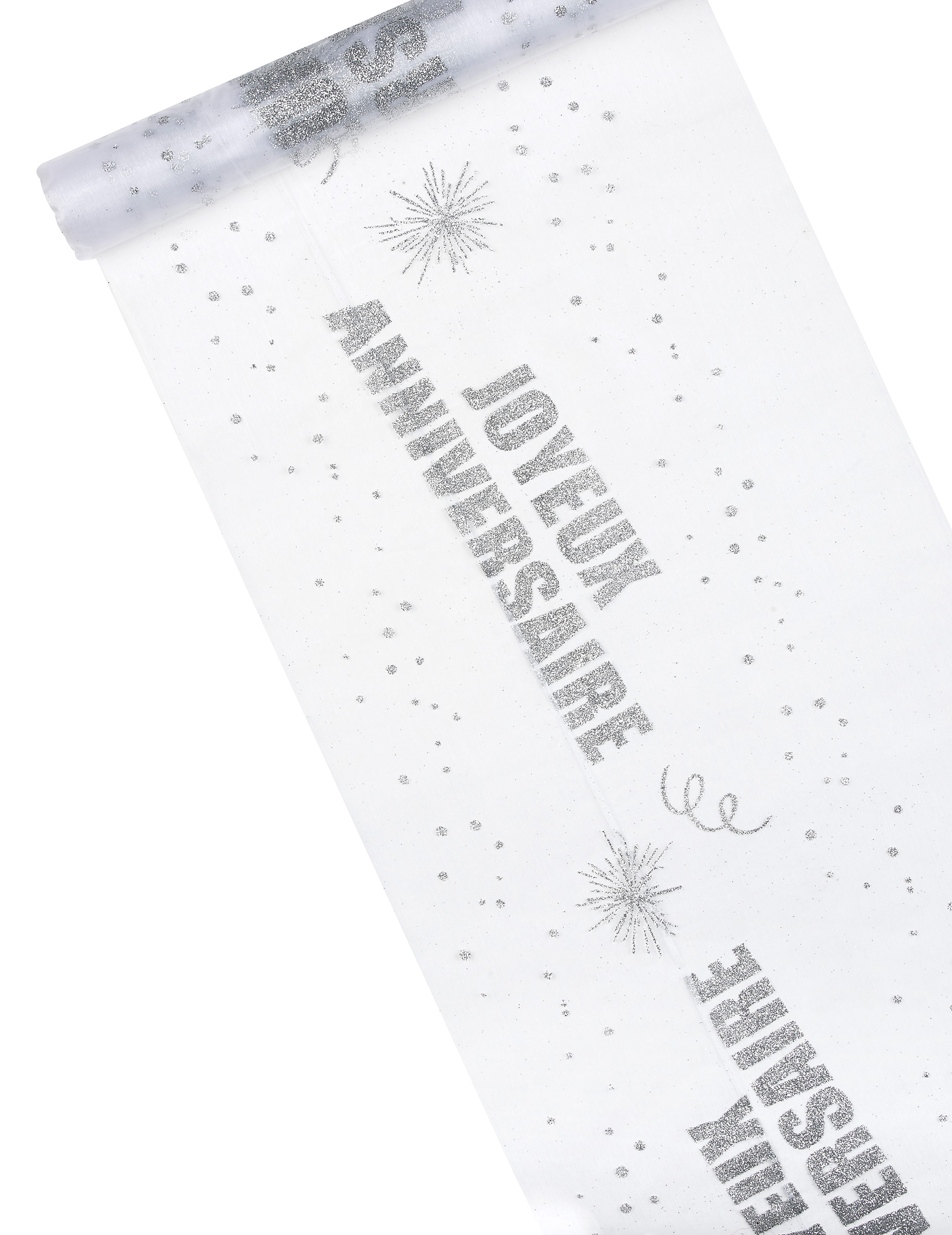 Organza Tischläufer Happy Birthday Silber 29 cm x 5 m