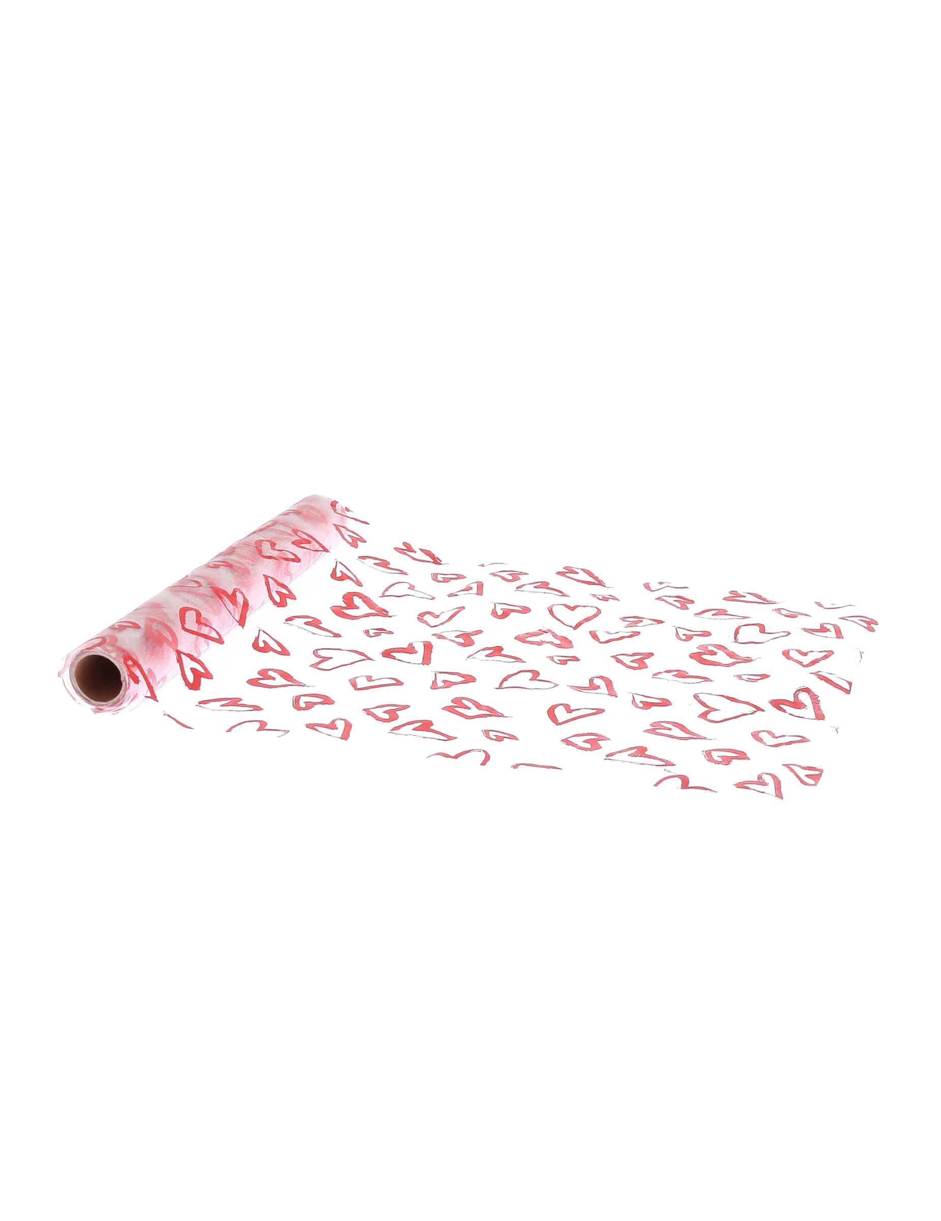 Organza-Tischläufer mit metallisch roten Herzen 28 cm x 5 m
