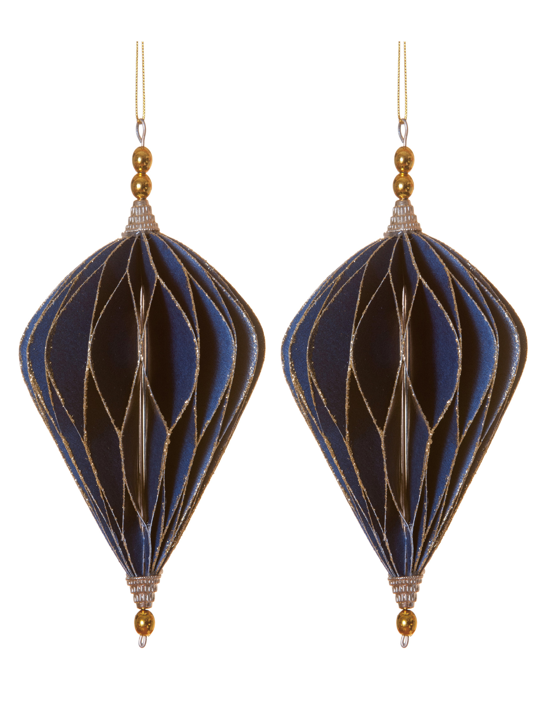 Origami Christbaum-Schmuck Weihnachts-Deko 2 Stück blau-goldfarben 13 cm